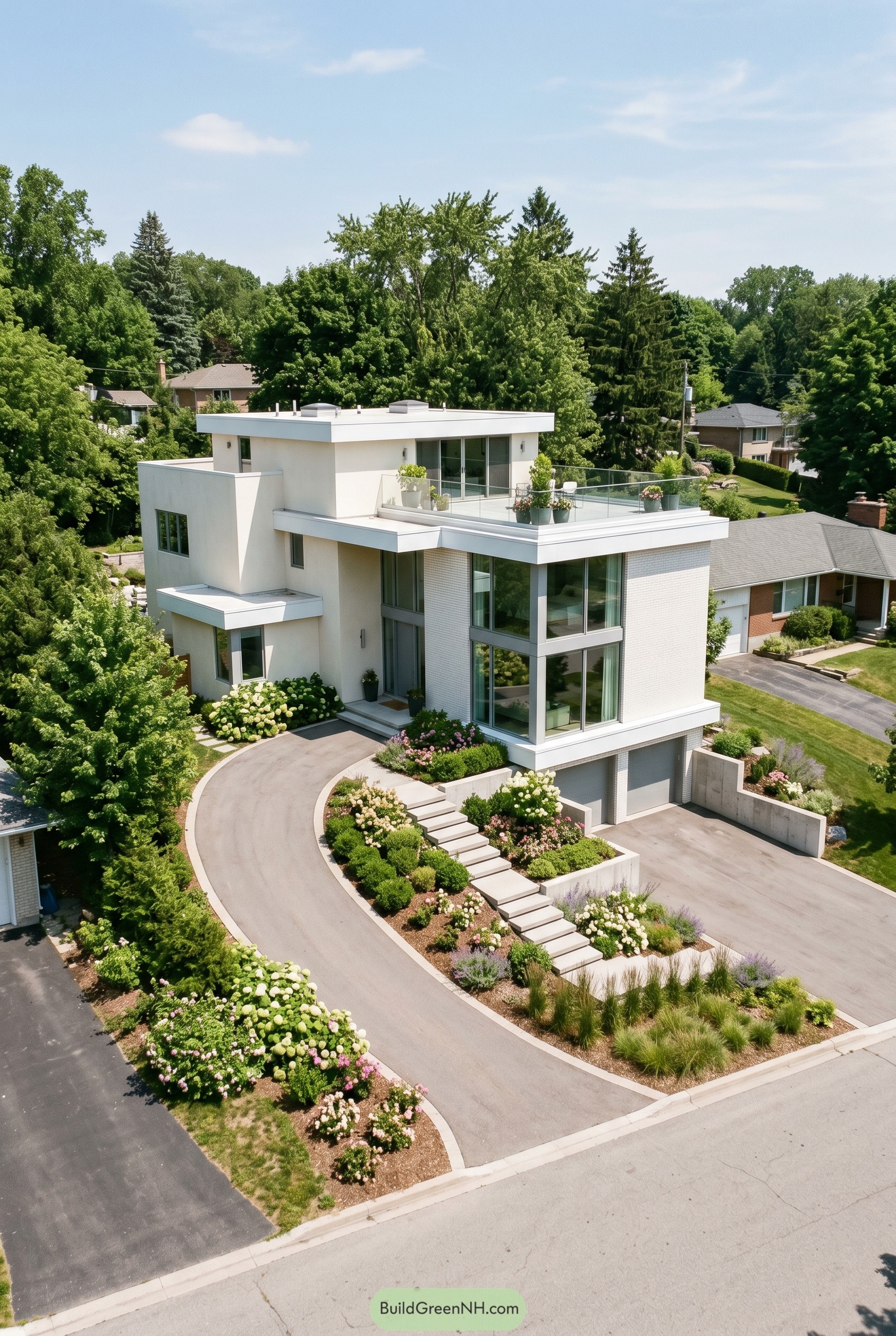 Warm white modern home with rooftop terrace