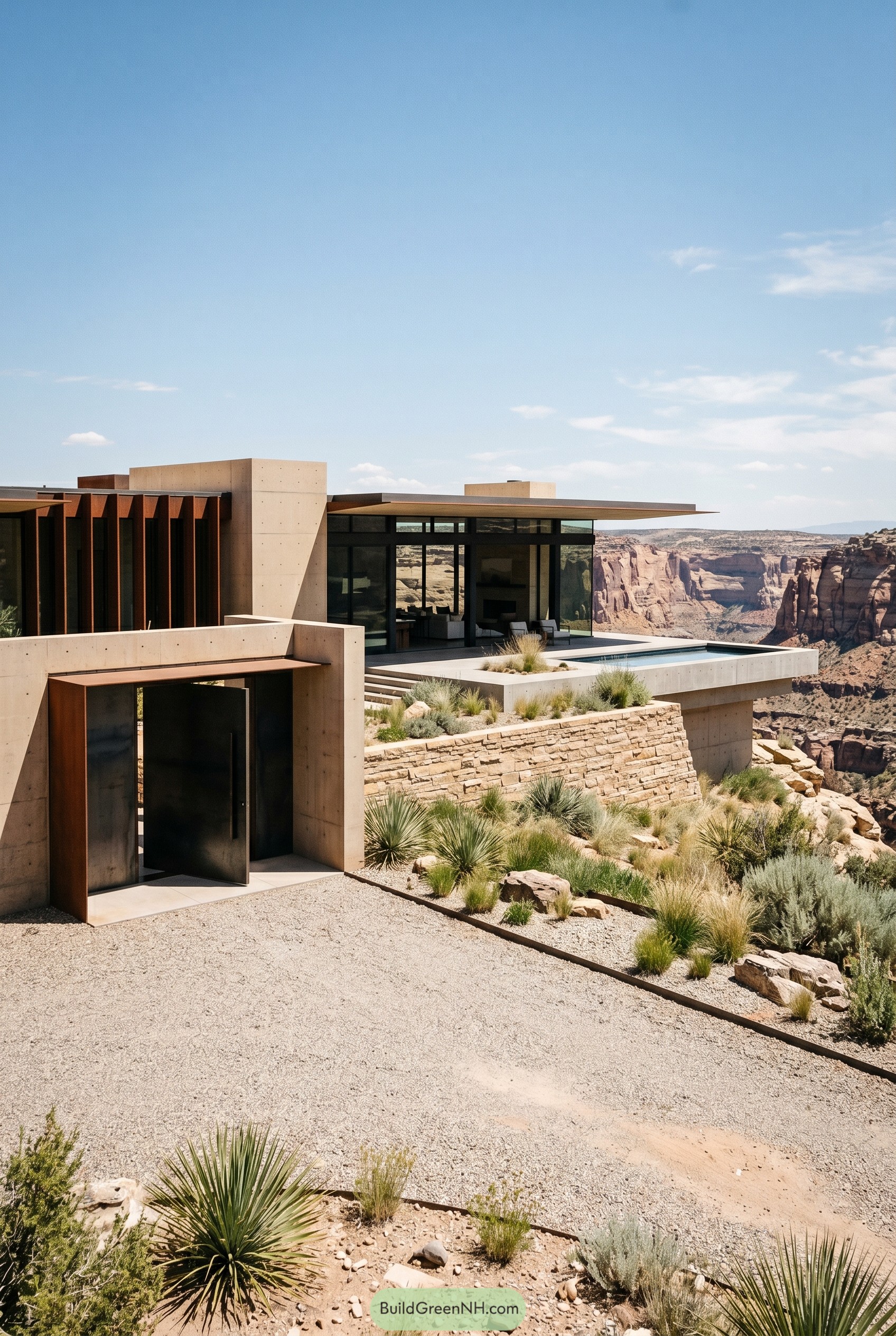 Modern concrete house above a canyon