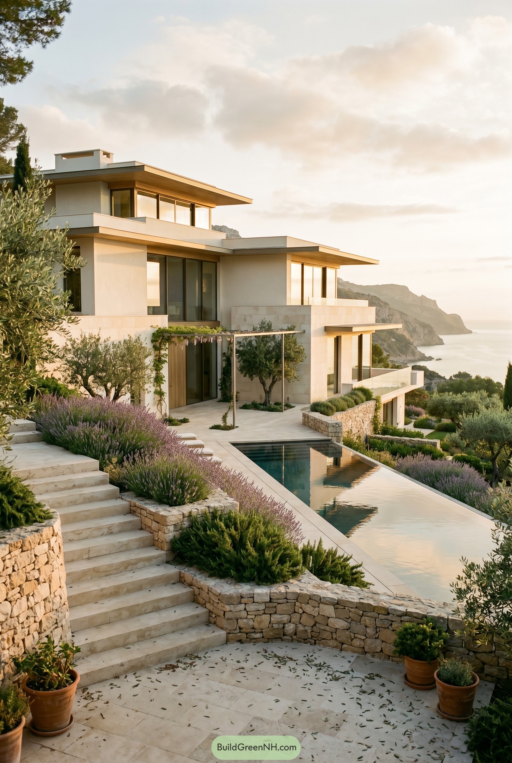 Modern cliffside villa with pool and sea view