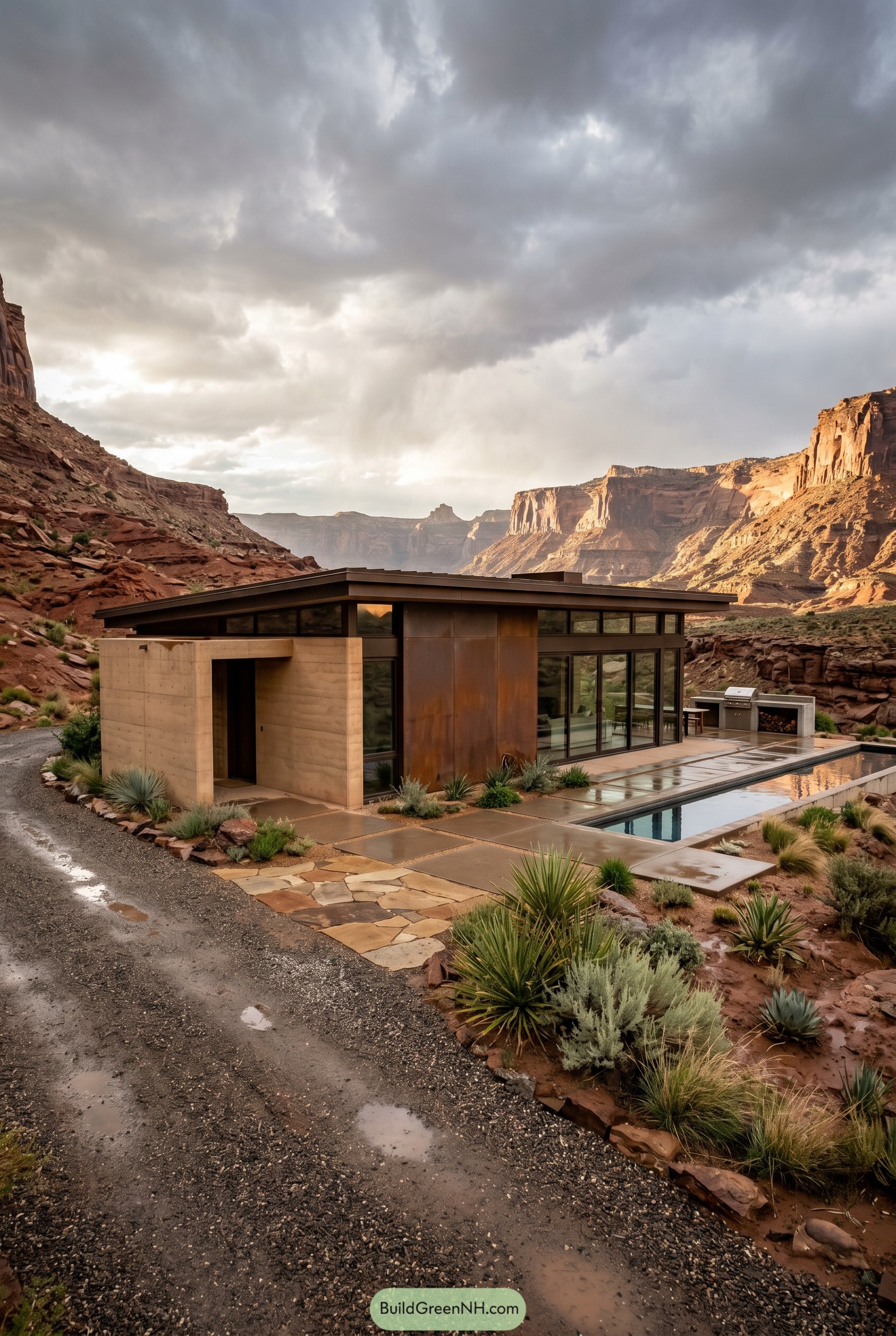 Modern desert house with pool in canyon