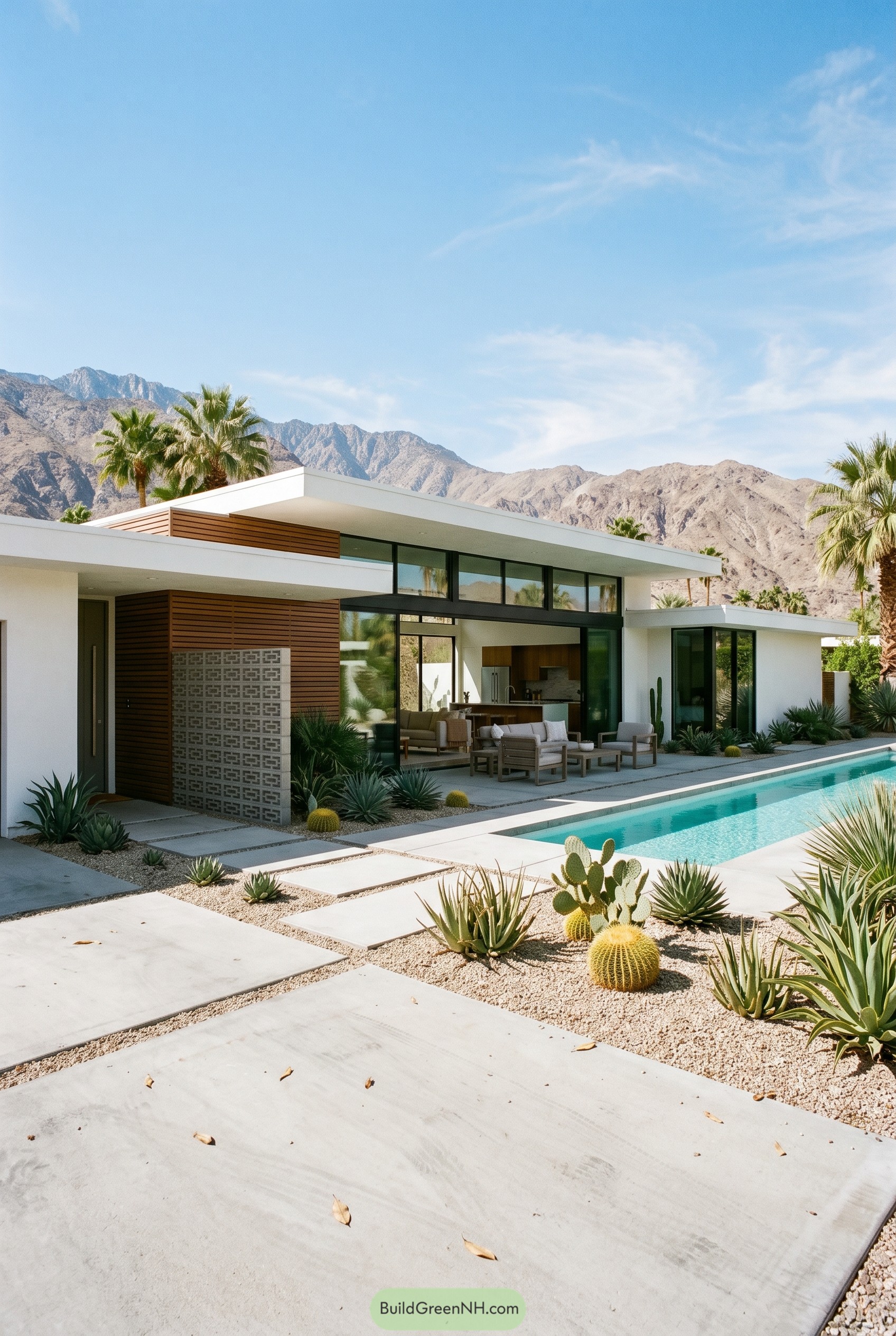 Single story desert modern home with pool