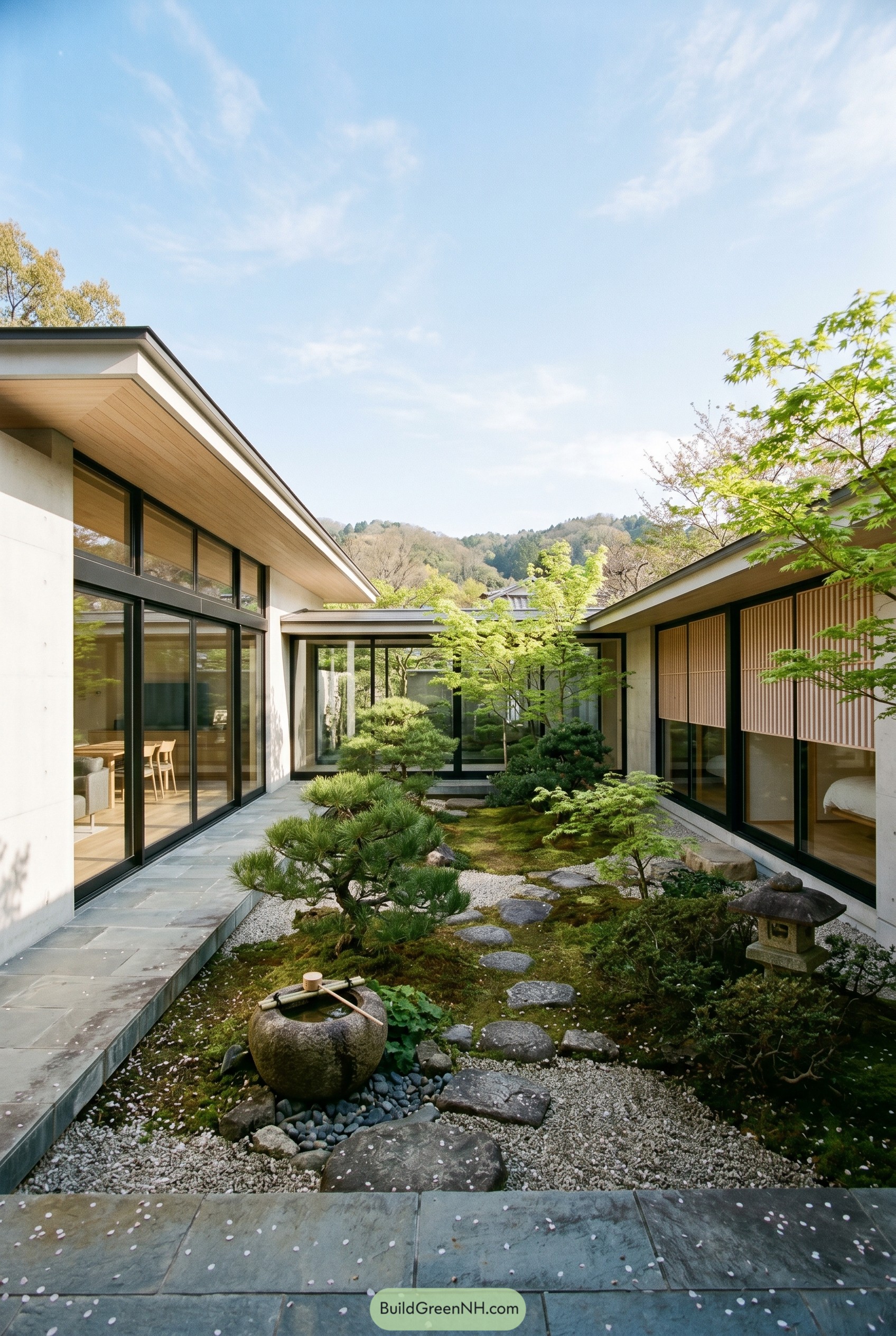 Single story modern home with zen courtyard