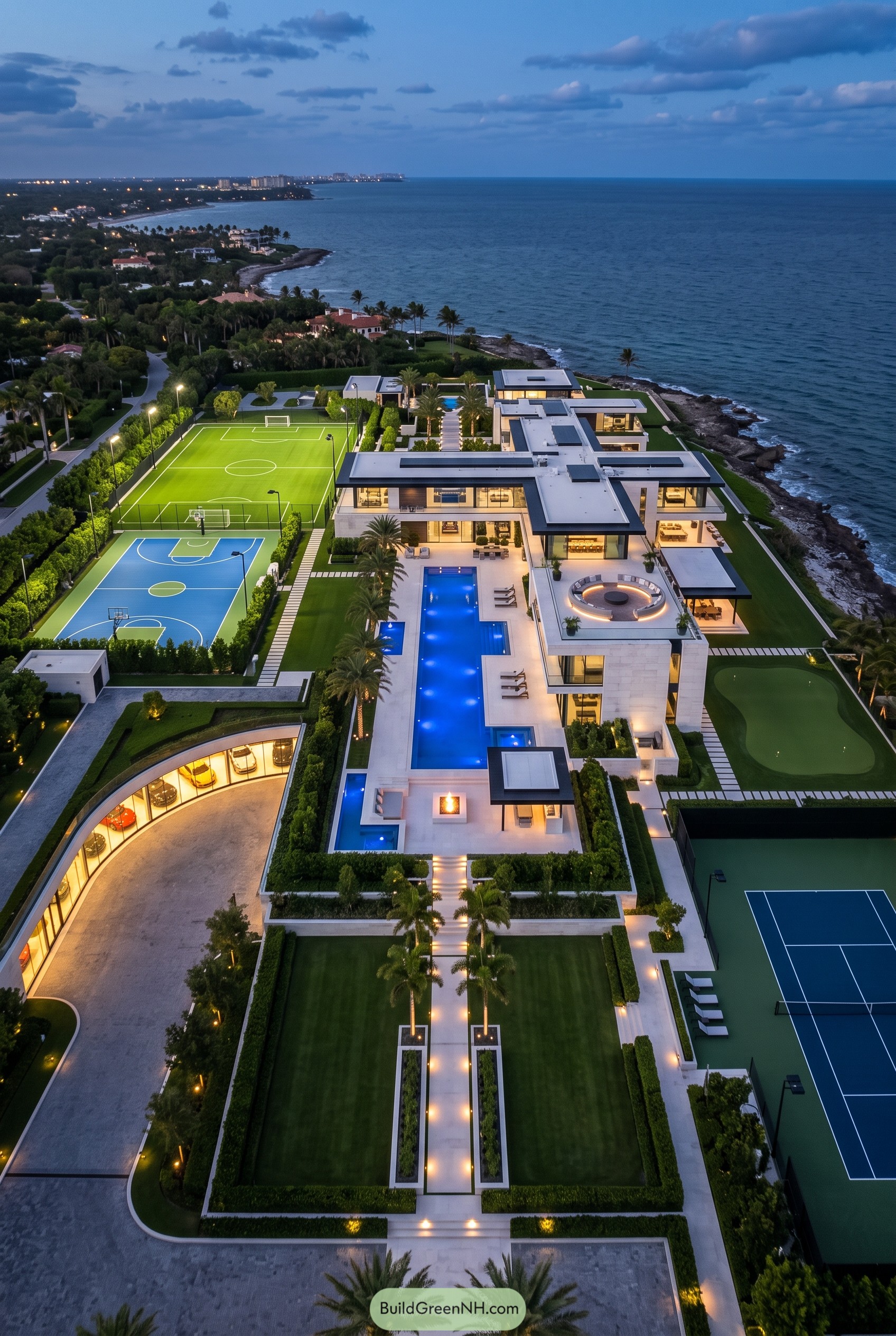 Oceanfront mansion with pool and sport courts