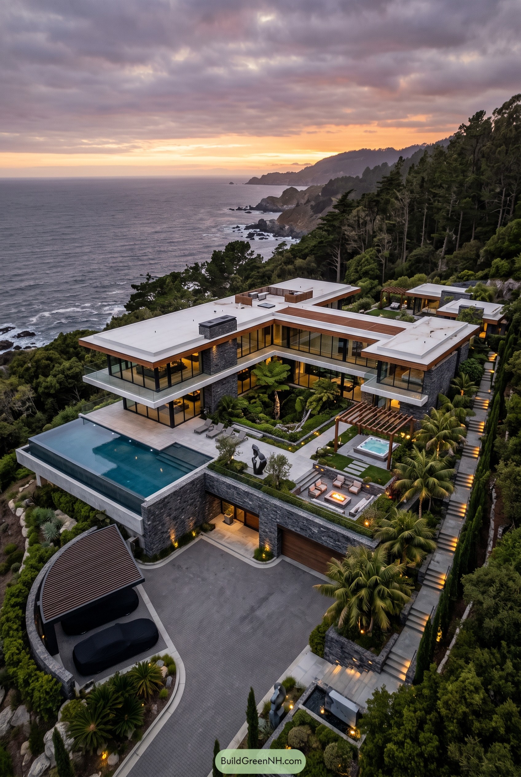 Modern cliffside mansion overlooking the ocean