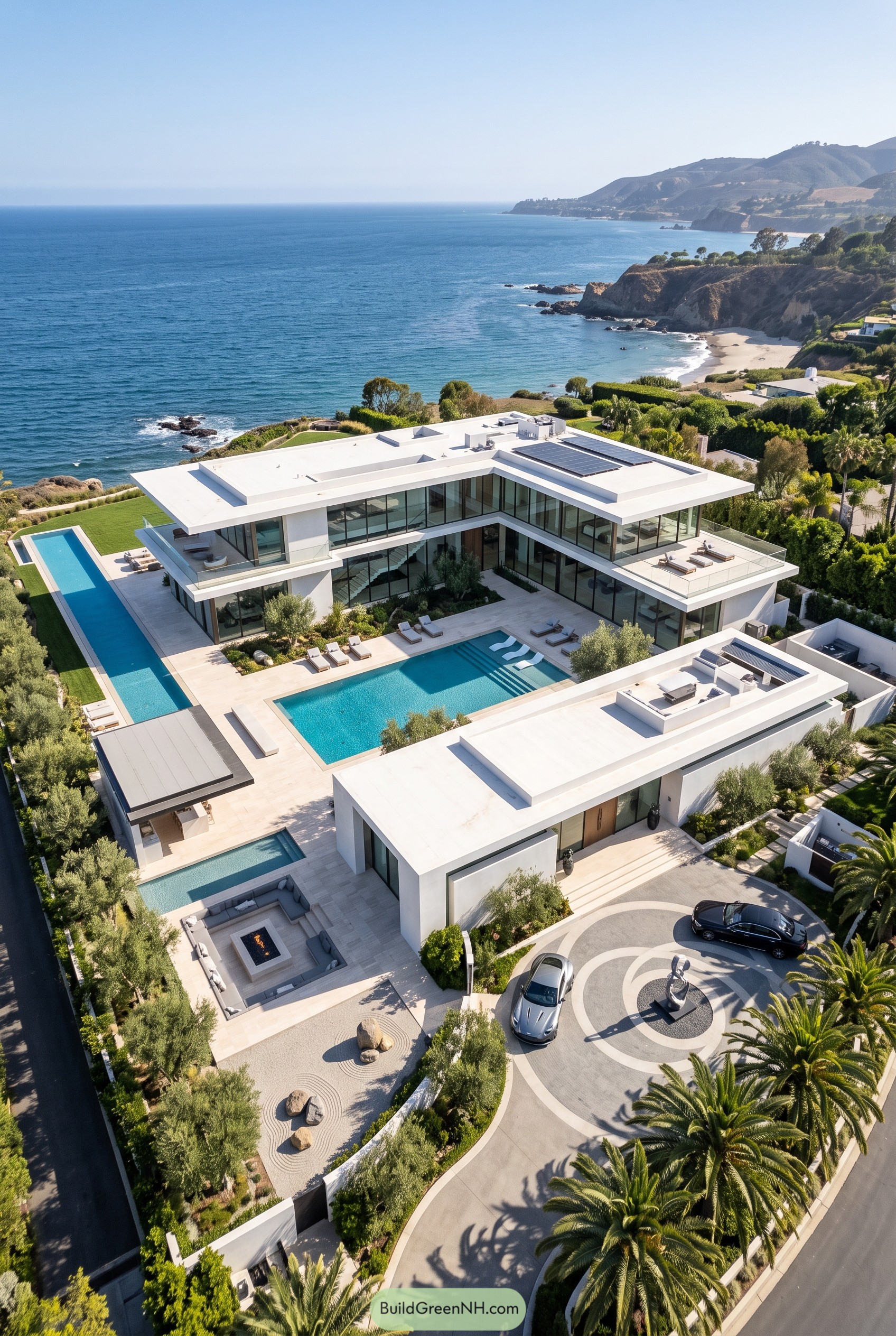 Modern coastal mansion with pools and ocean views