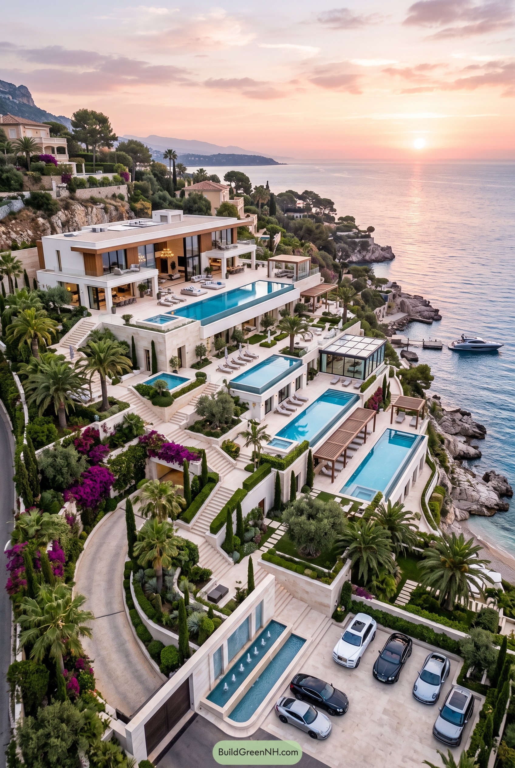 Terraced seaside mansion with infinity pools
