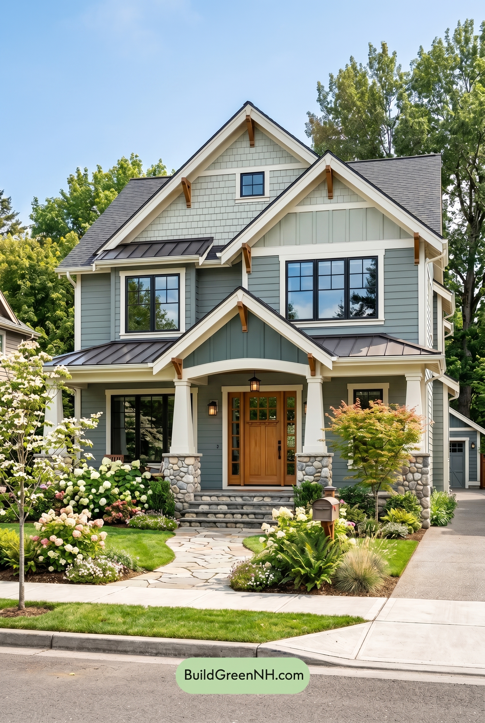 American Craftsman Green Exterior Color Schemes: Blue Green Warmth