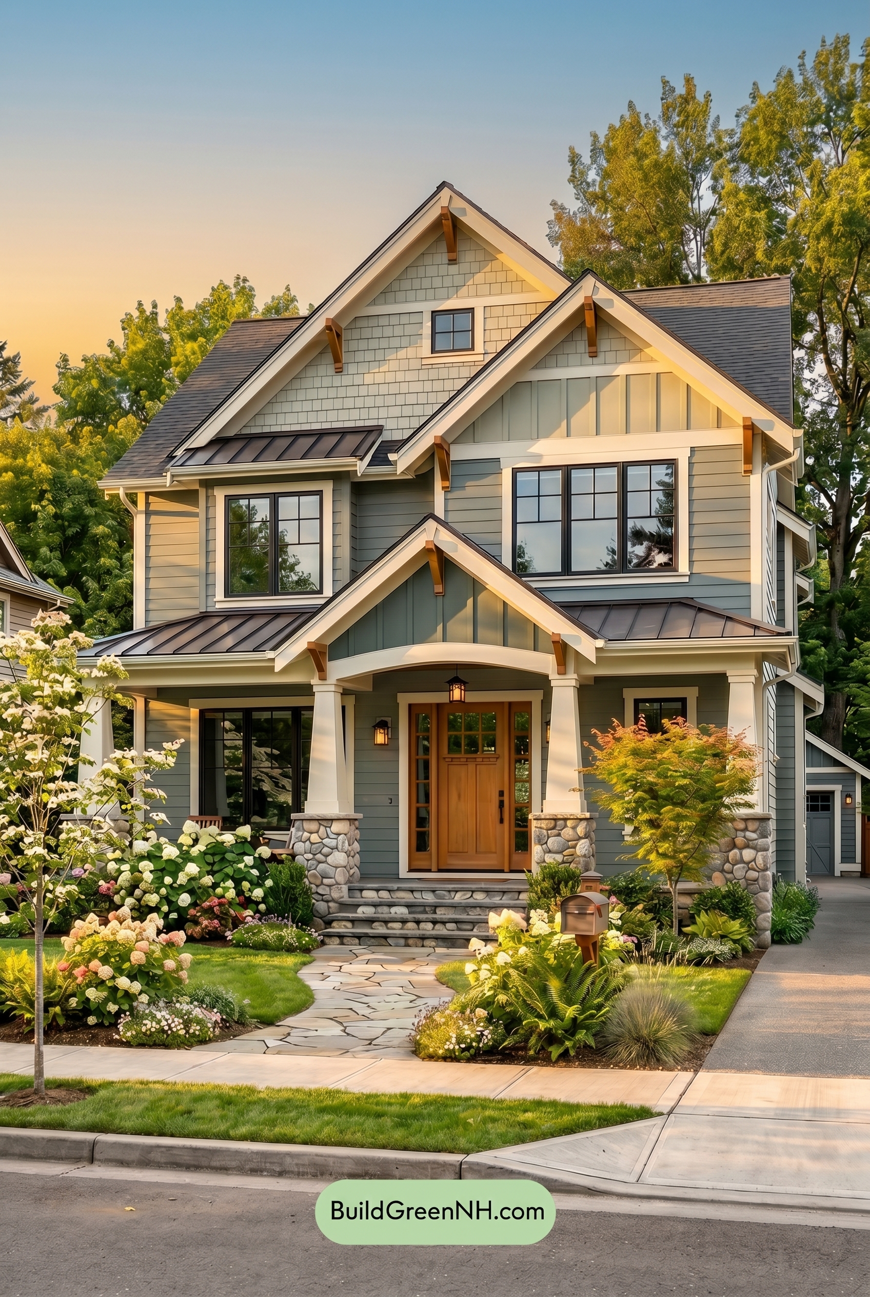 American Craftsman Green Exterior Color Schemes: Blue Green Warmth - Golden Hour