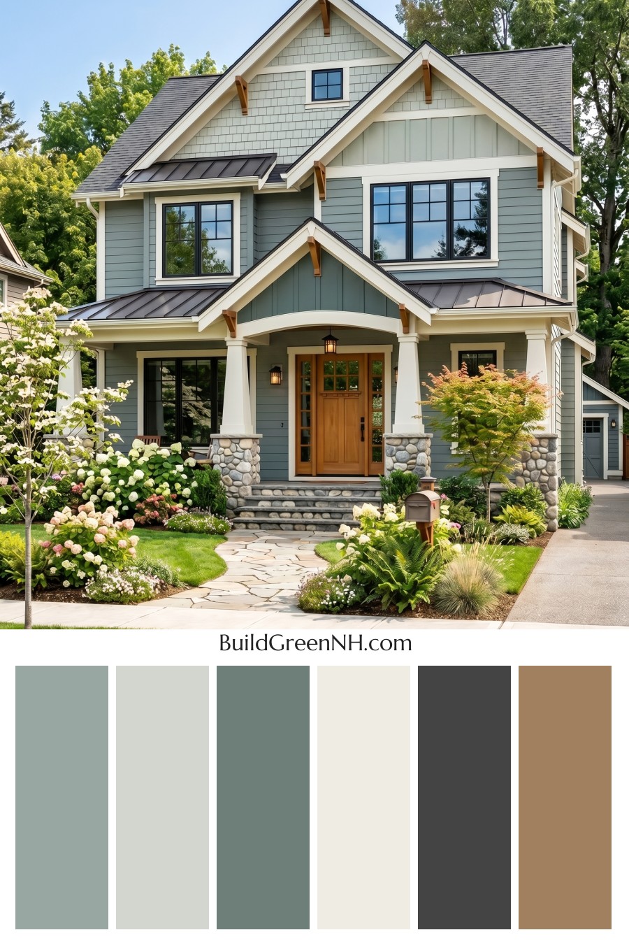 American Craftsman Green Exterior Color Schemes: Blue Green Warmth