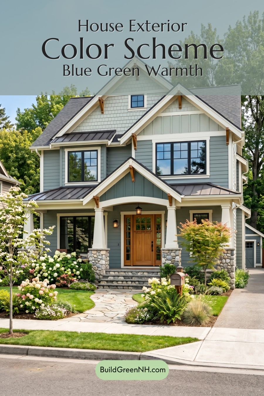 American Craftsman Green Exterior Color Schemes: Blue Green Warmth