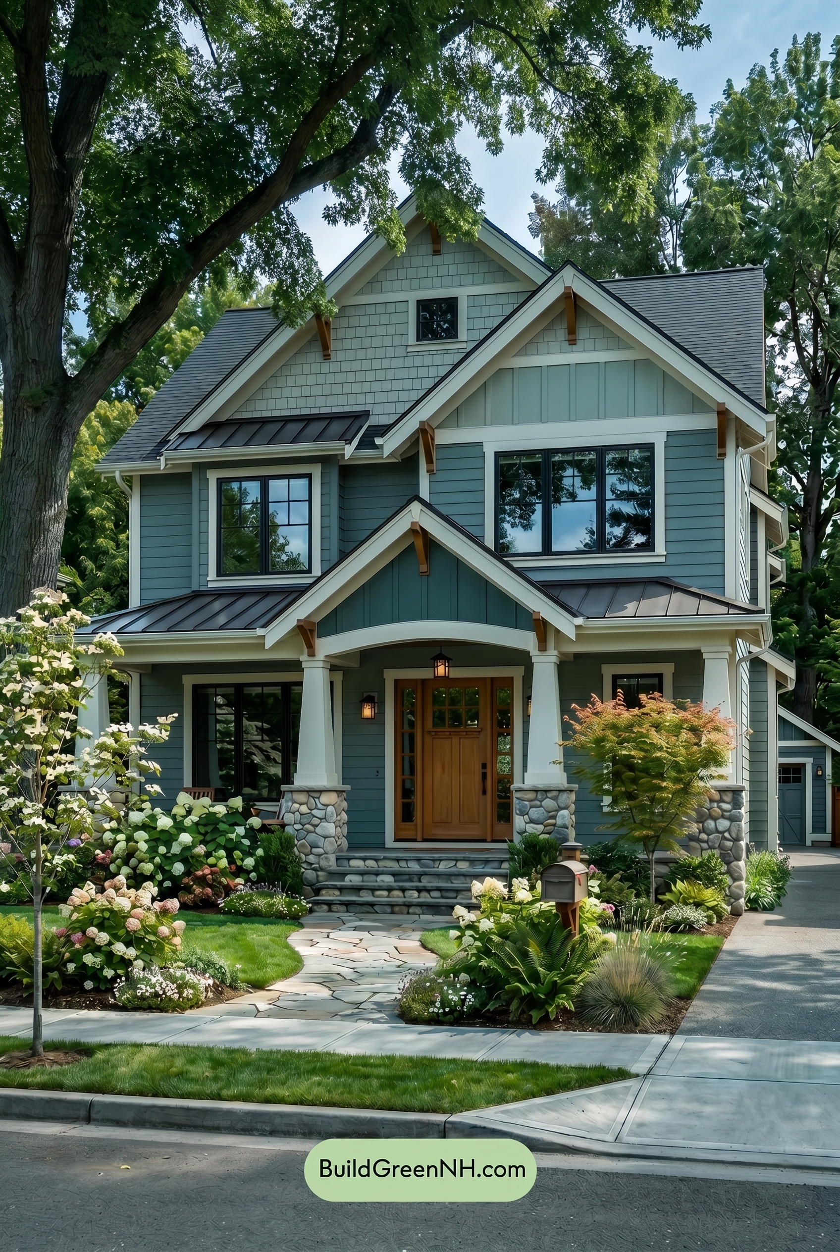 American Craftsman Green Exterior Color Schemes: Blue Green Warmth - Shade