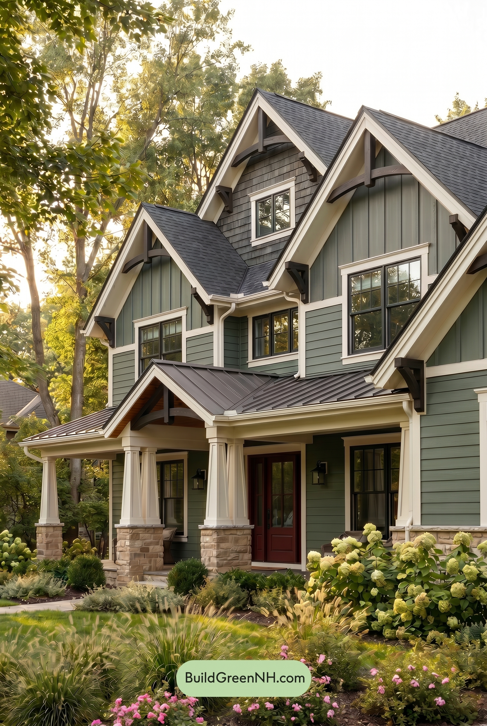 American Craftsman Green Exterior Color Schemes: Dark Green Poise