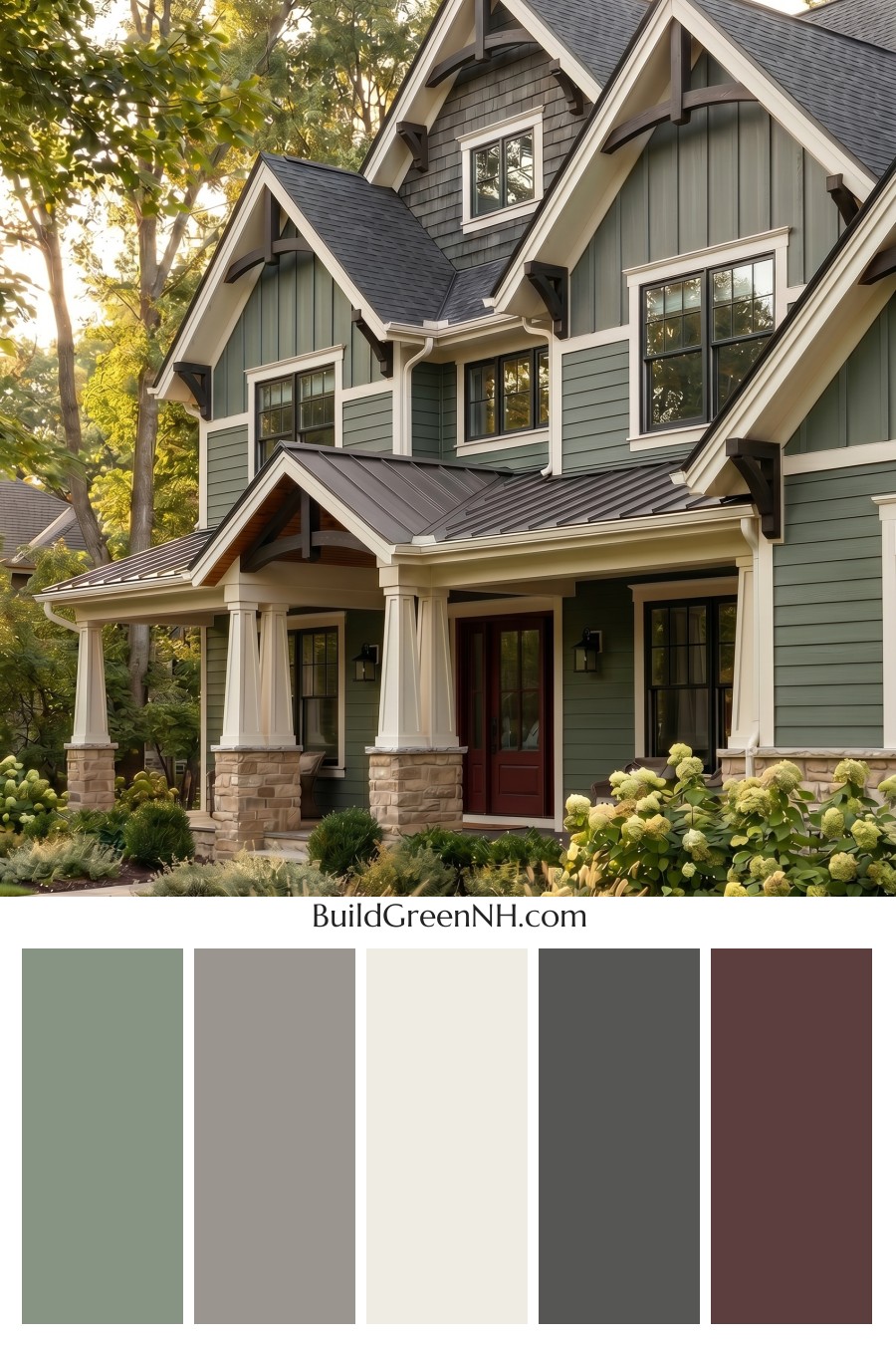 American Craftsman Green Exterior Color Schemes: Dark Green Poise