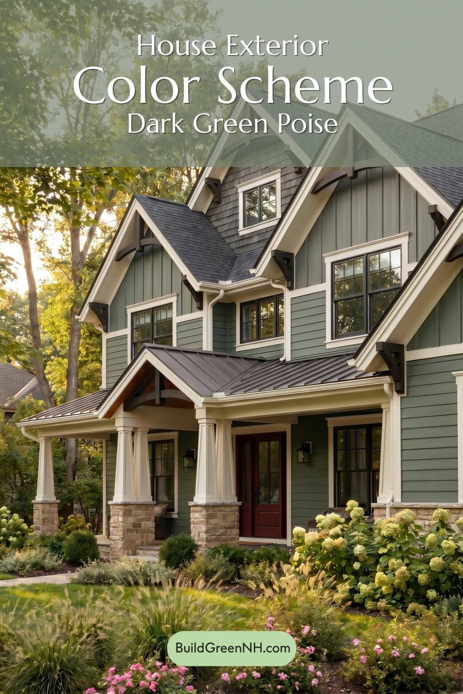 American Craftsman Green Exterior Color Schemes: Dark Green Poise