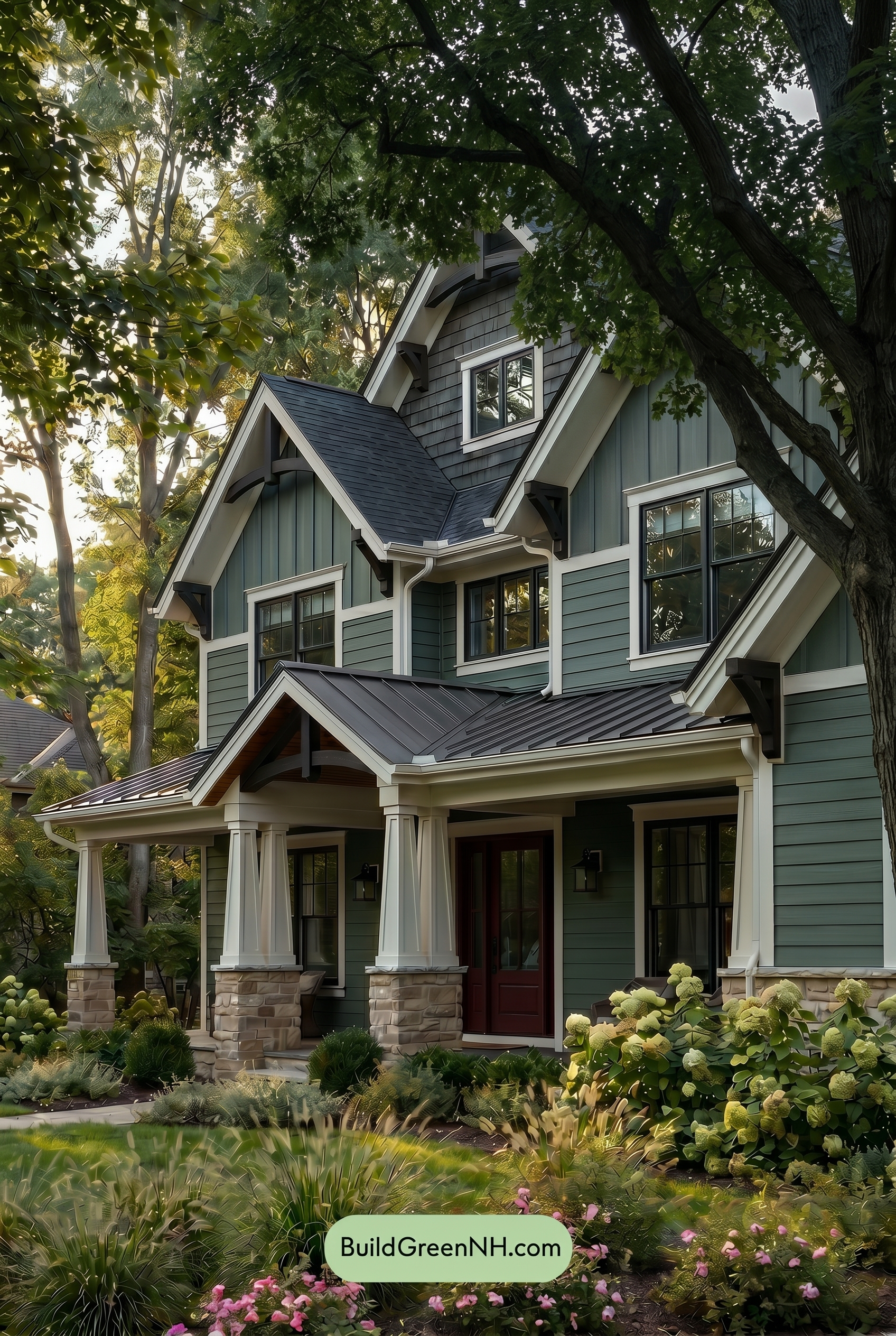 American Craftsman Green Exterior Color Schemes: Dark Green Poise - Shade
