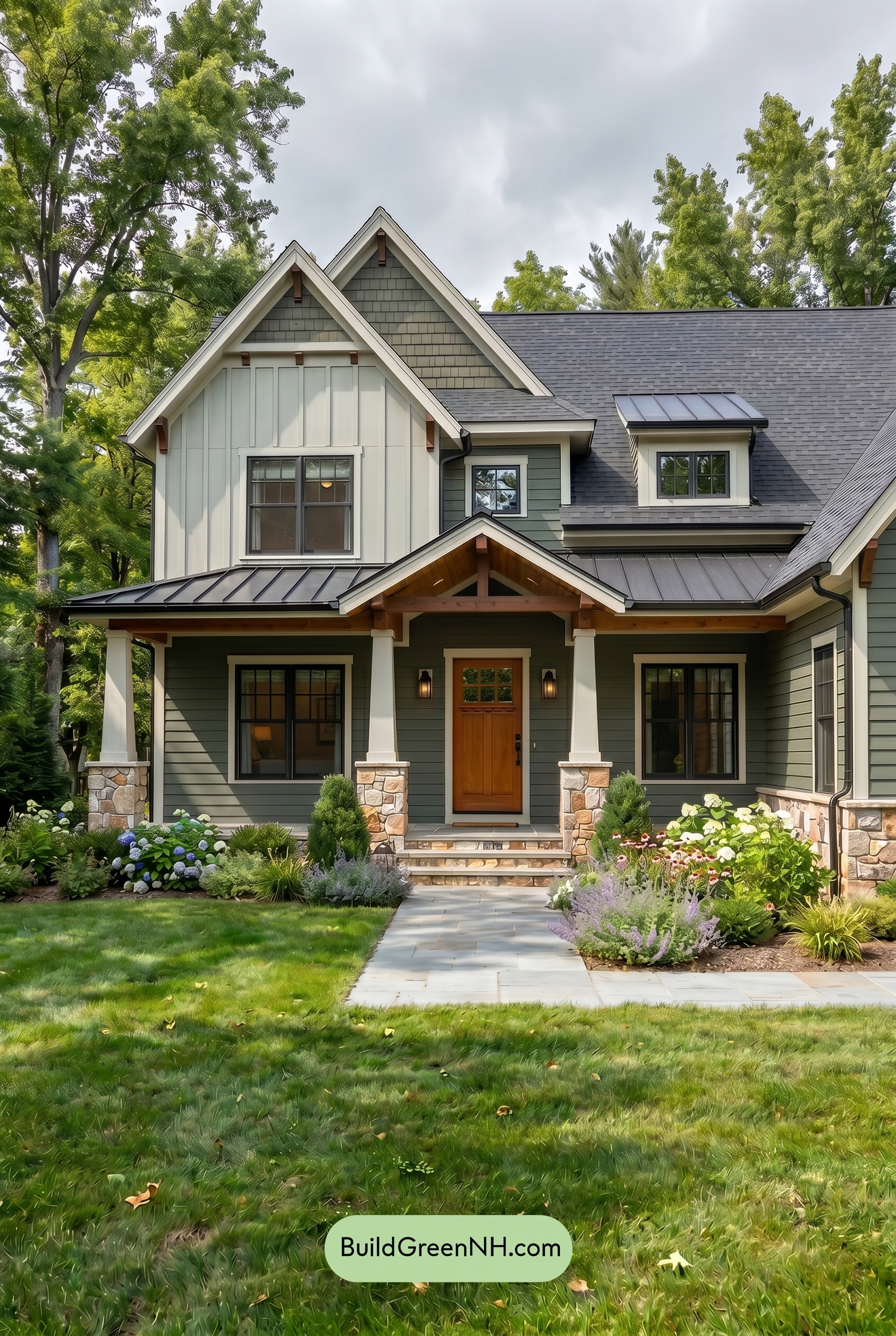 American Craftsman Green Exterior Color Schemes: Deep Green Glow - Overcast