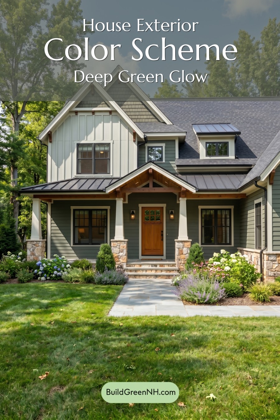 American Craftsman Green Exterior Color Schemes: Deep Green Glow
