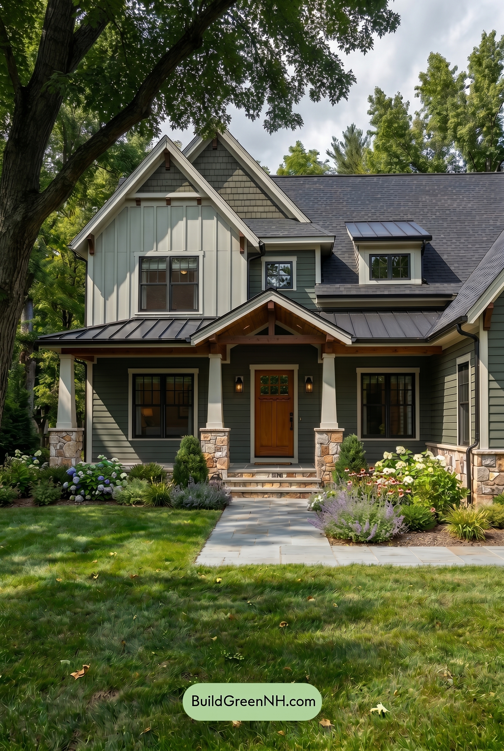 American Craftsman Green Exterior Color Schemes: Deep Green Glow - Shade