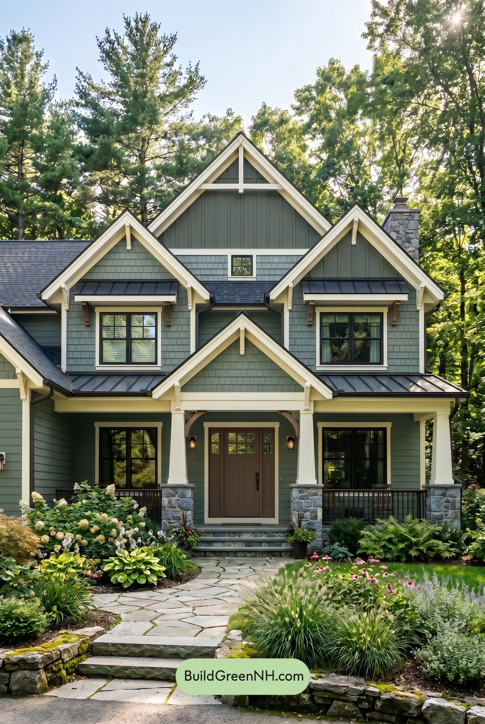 American Craftsman Green Exterior Color Schemes: Deep Green Hearth