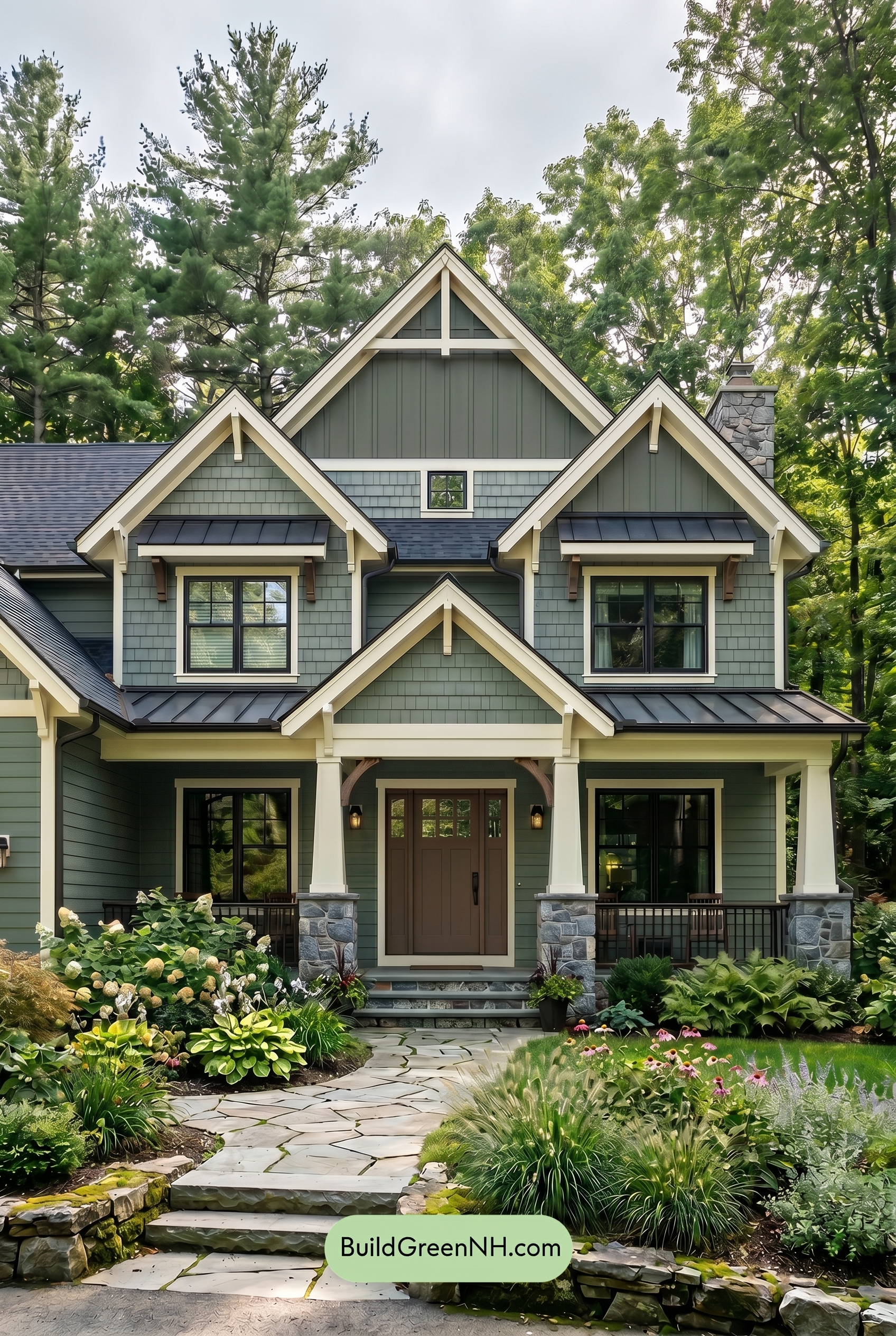 American Craftsman Green Exterior Color Schemes: Deep Green Hearth - Overcast