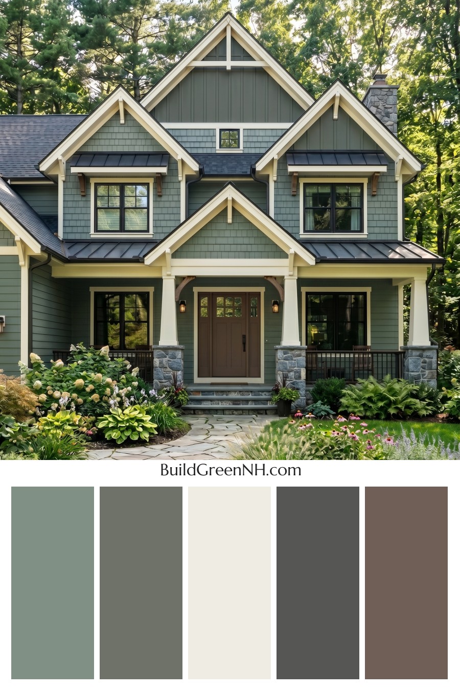 American Craftsman Green Exterior Color Schemes: Deep Green Hearth