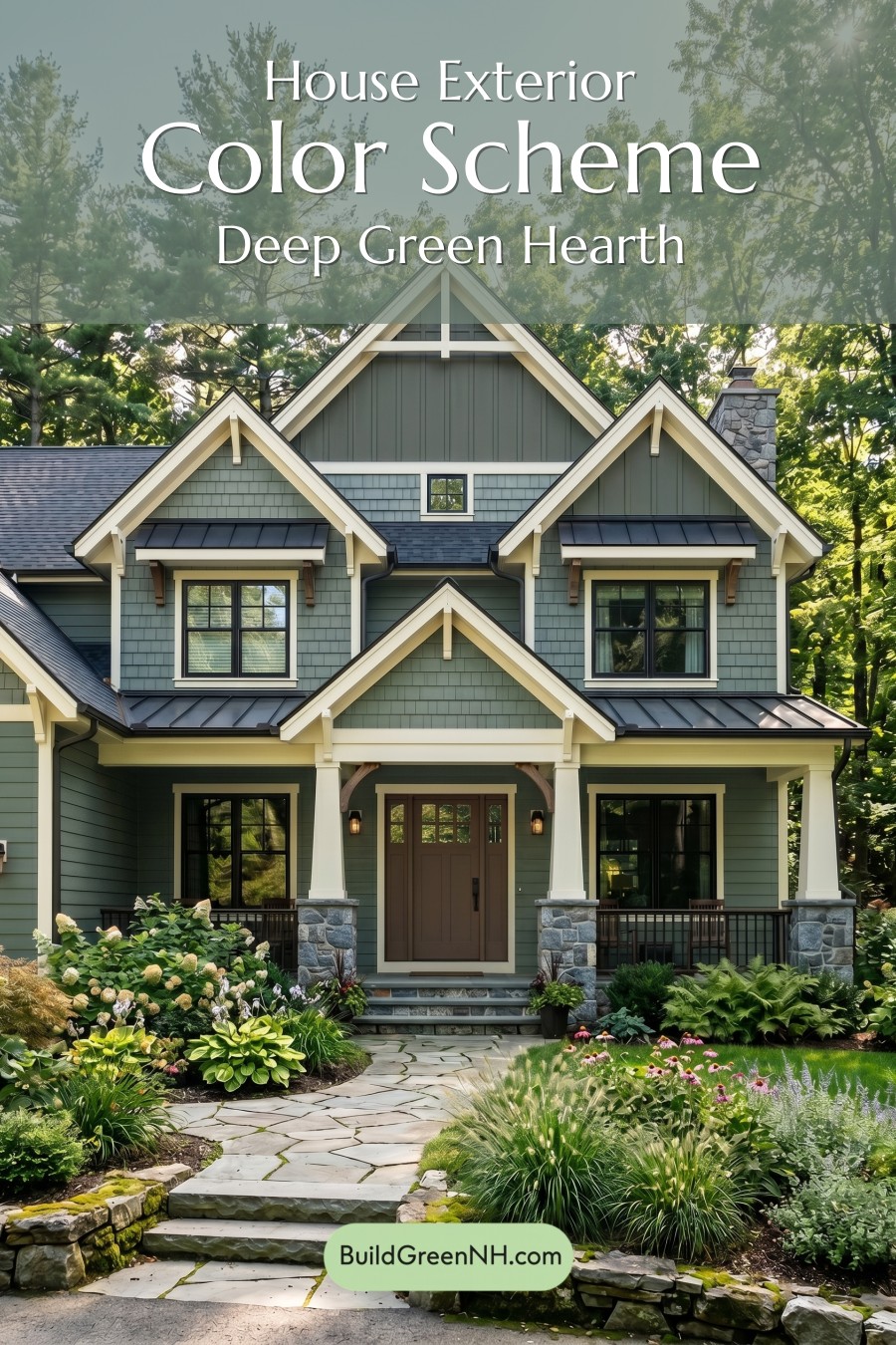 American Craftsman Green Exterior Color Schemes: Deep Green Hearth