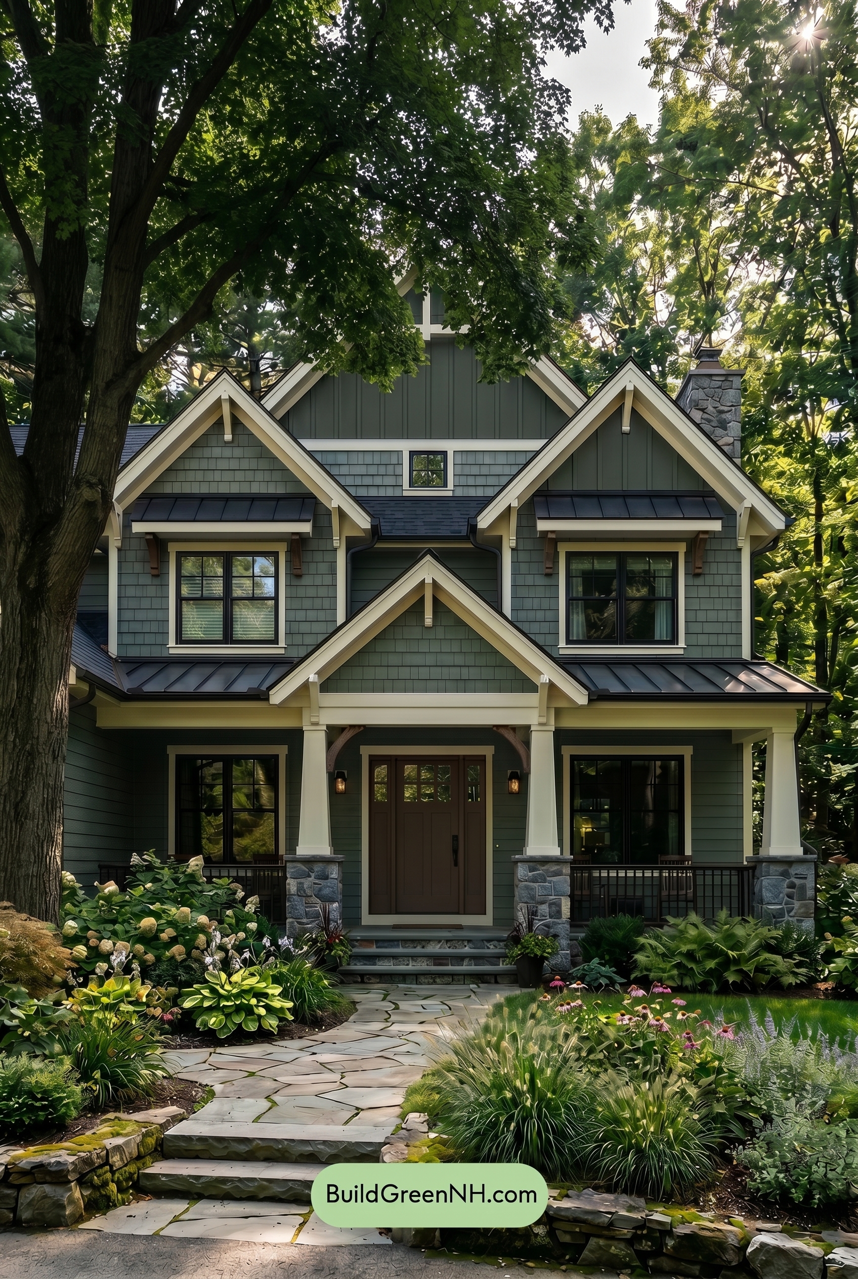 American Craftsman Green Exterior Color Schemes: Deep Green Hearth - Shade