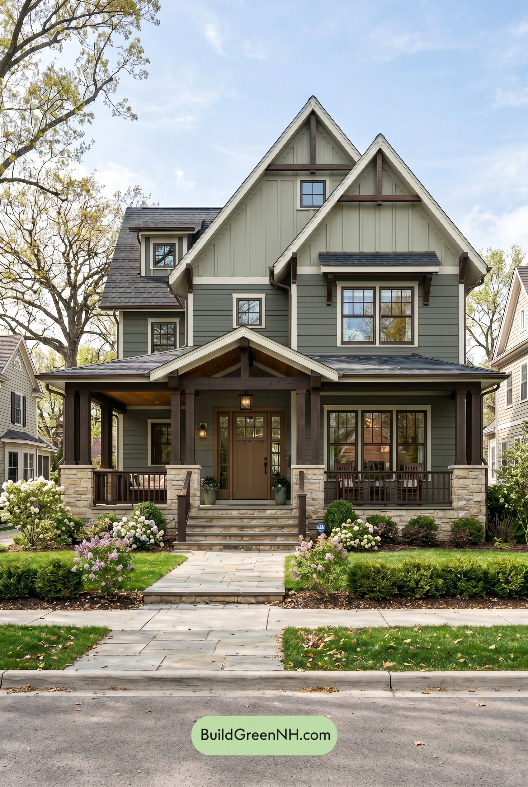 American Craftsman Green Exterior Color Schemes: Deep Green Warmth