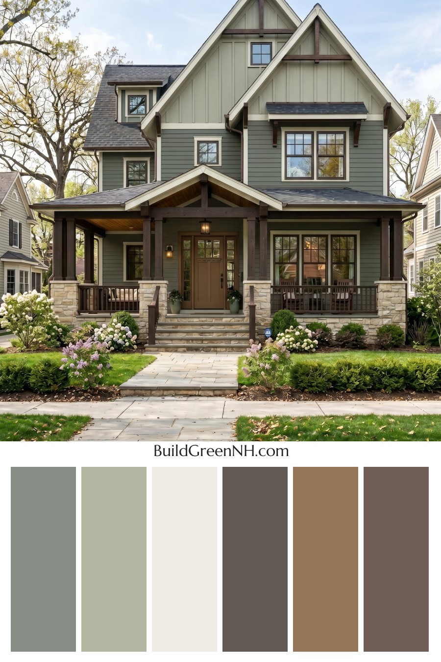 American Craftsman Green Exterior Color Schemes: Deep Green Warmth