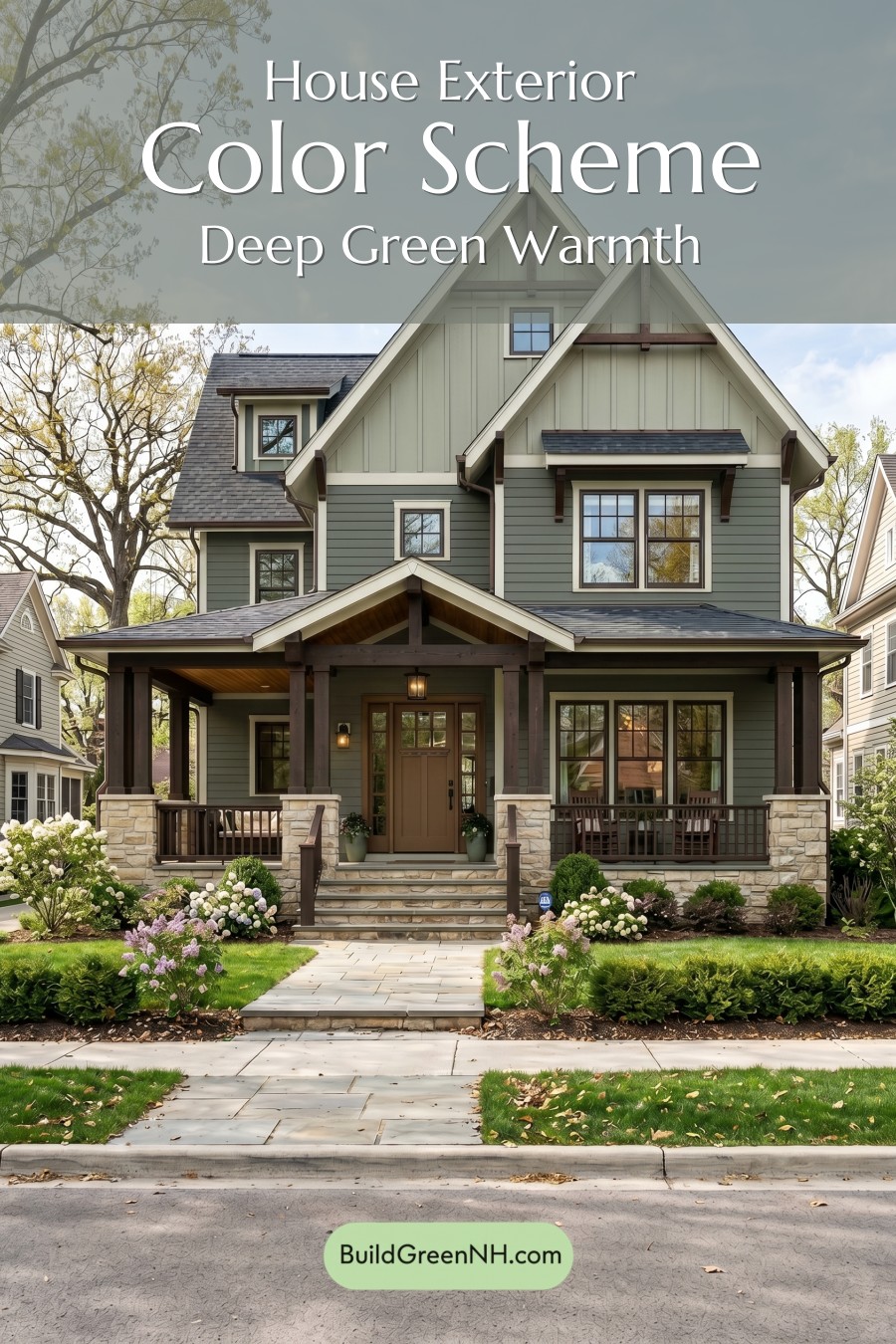 American Craftsman Green Exterior Color Schemes: Deep Green Warmth
