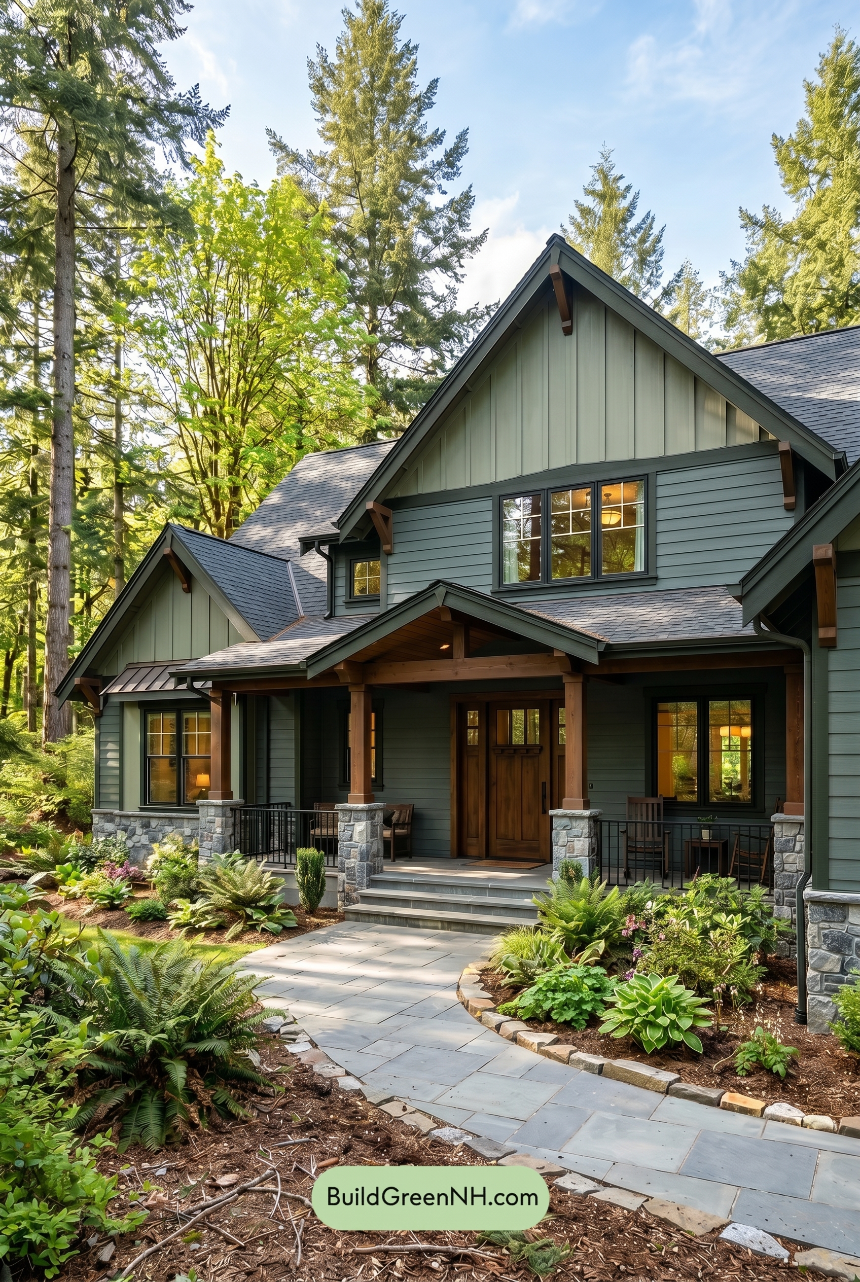 American Craftsman Green Exterior Color Schemes: Evergreen Slate Calm