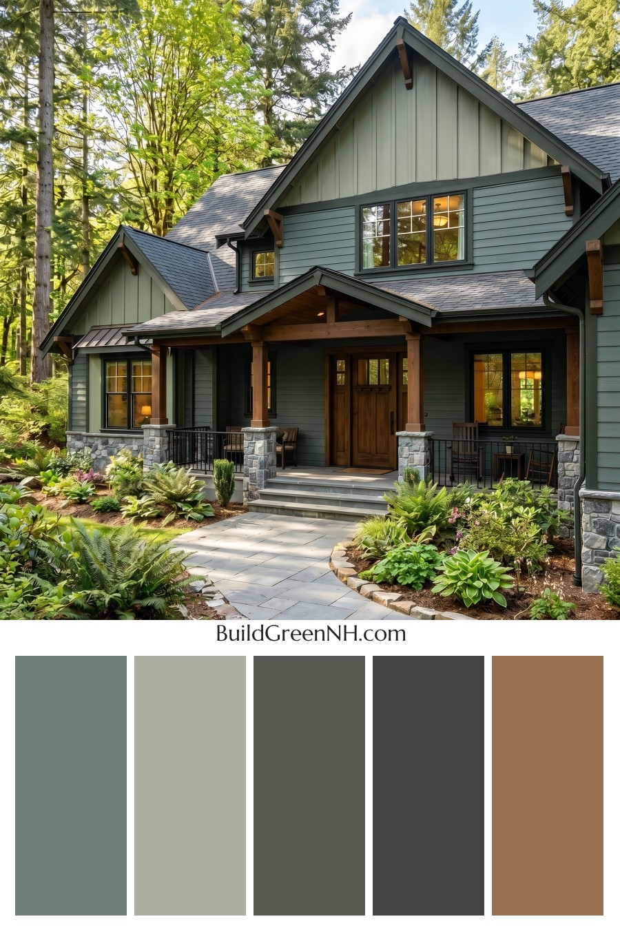 American Craftsman Green Exterior Color Schemes: Evergreen Slate Calm