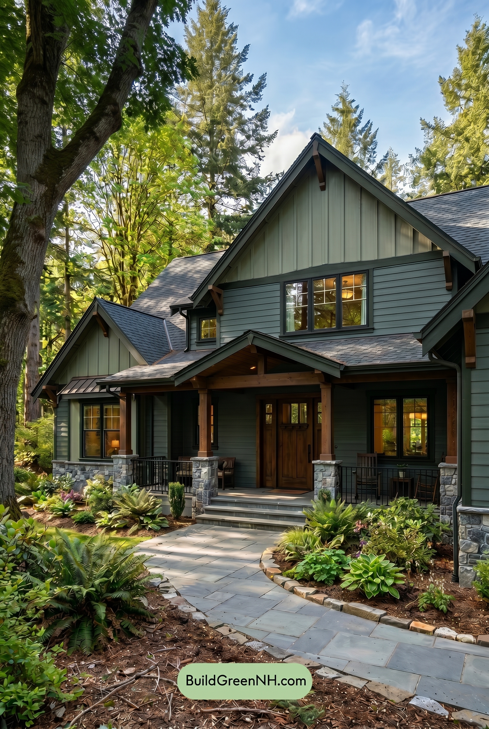 American Craftsman Green Exterior Color Schemes: Evergreen Slate Calm - Shade