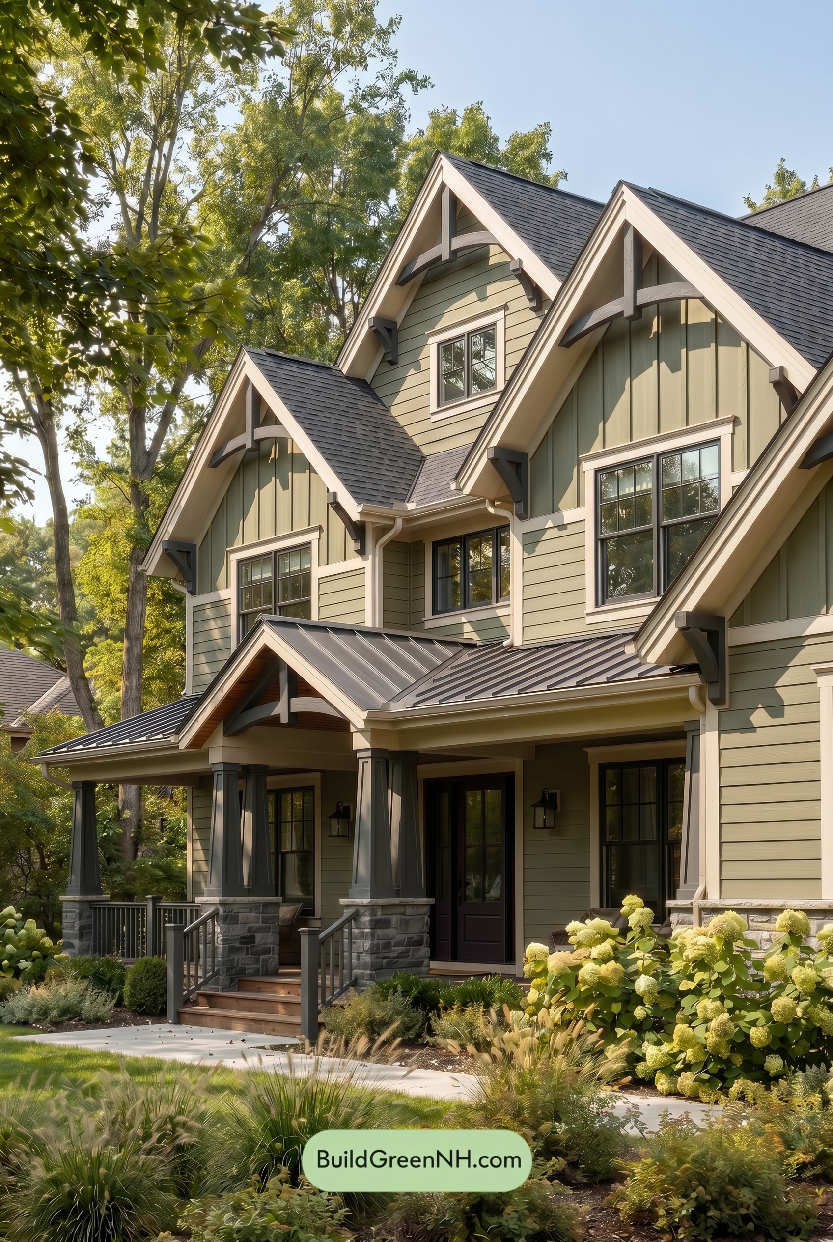 American Craftsman Green Exterior Color Schemes: Olive Green Quiet