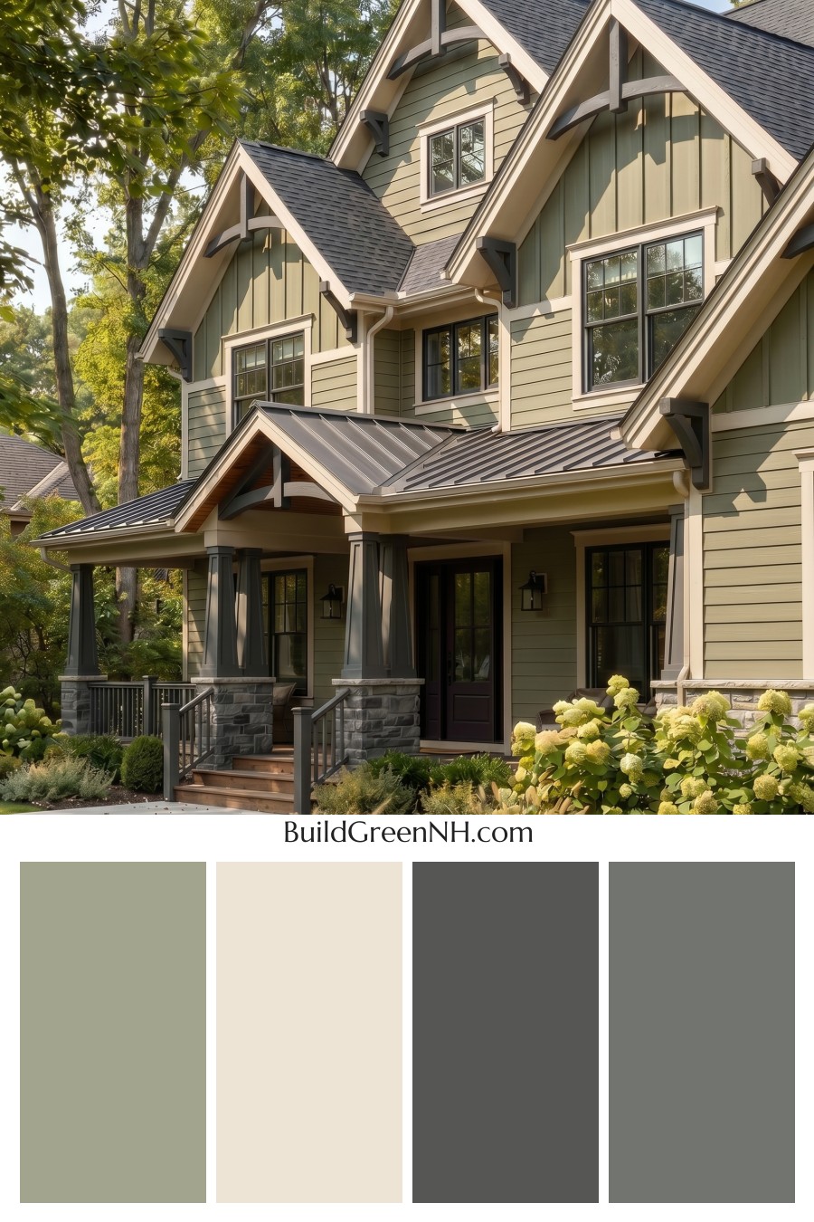 American Craftsman Green Exterior Color Schemes: Olive Green Quiet