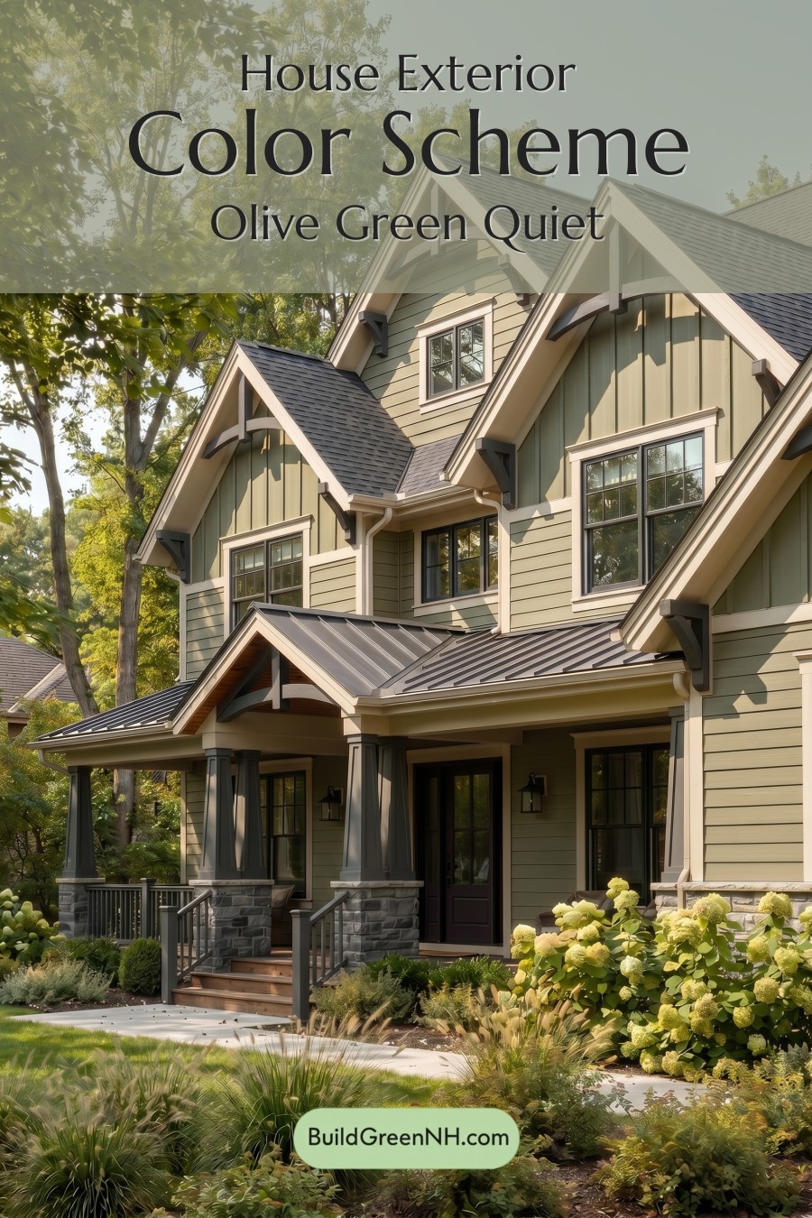 American Craftsman Green Exterior Color Schemes: Olive Green Quiet