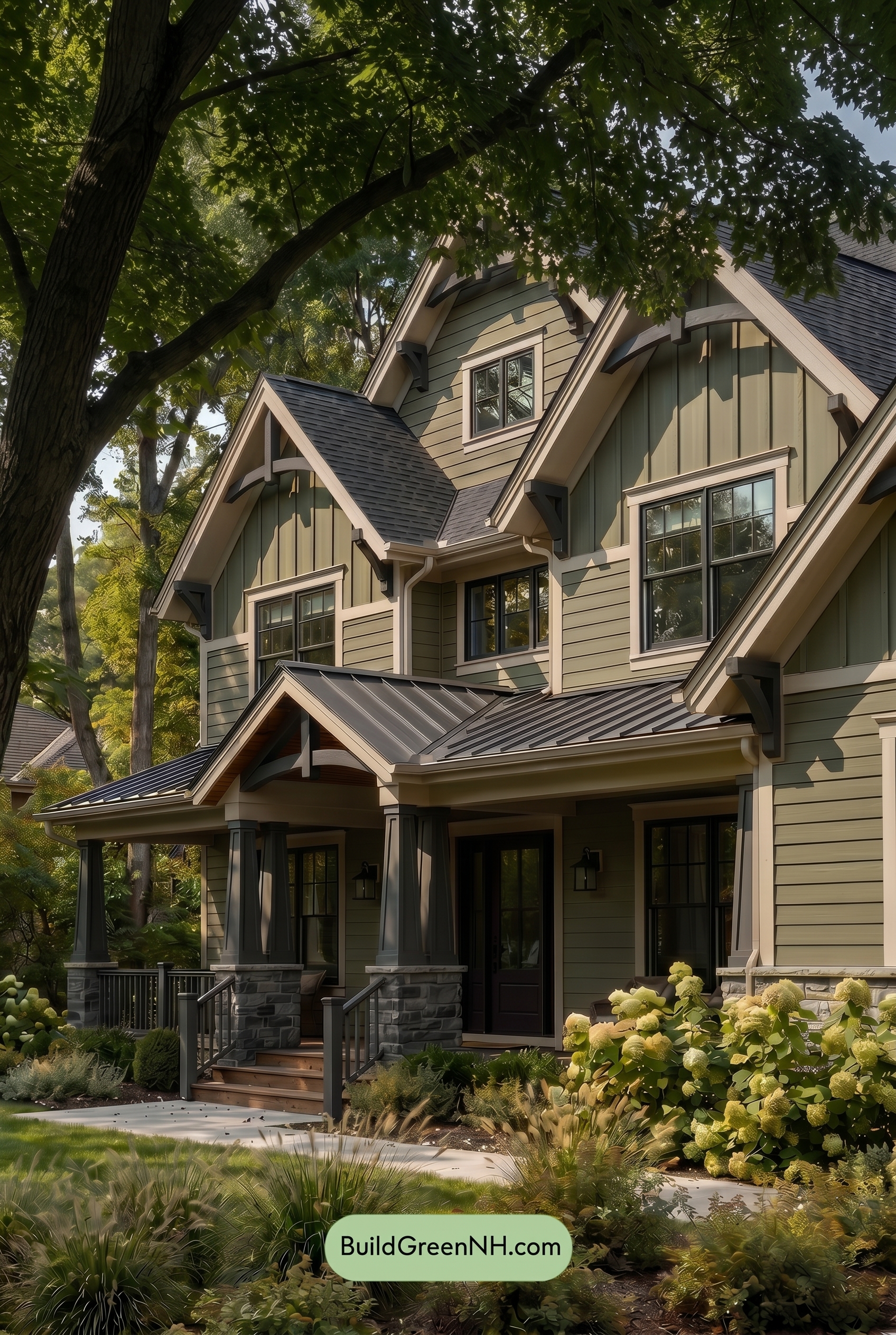 American Craftsman Green Exterior Color Schemes: Olive Green Quiet - Shade