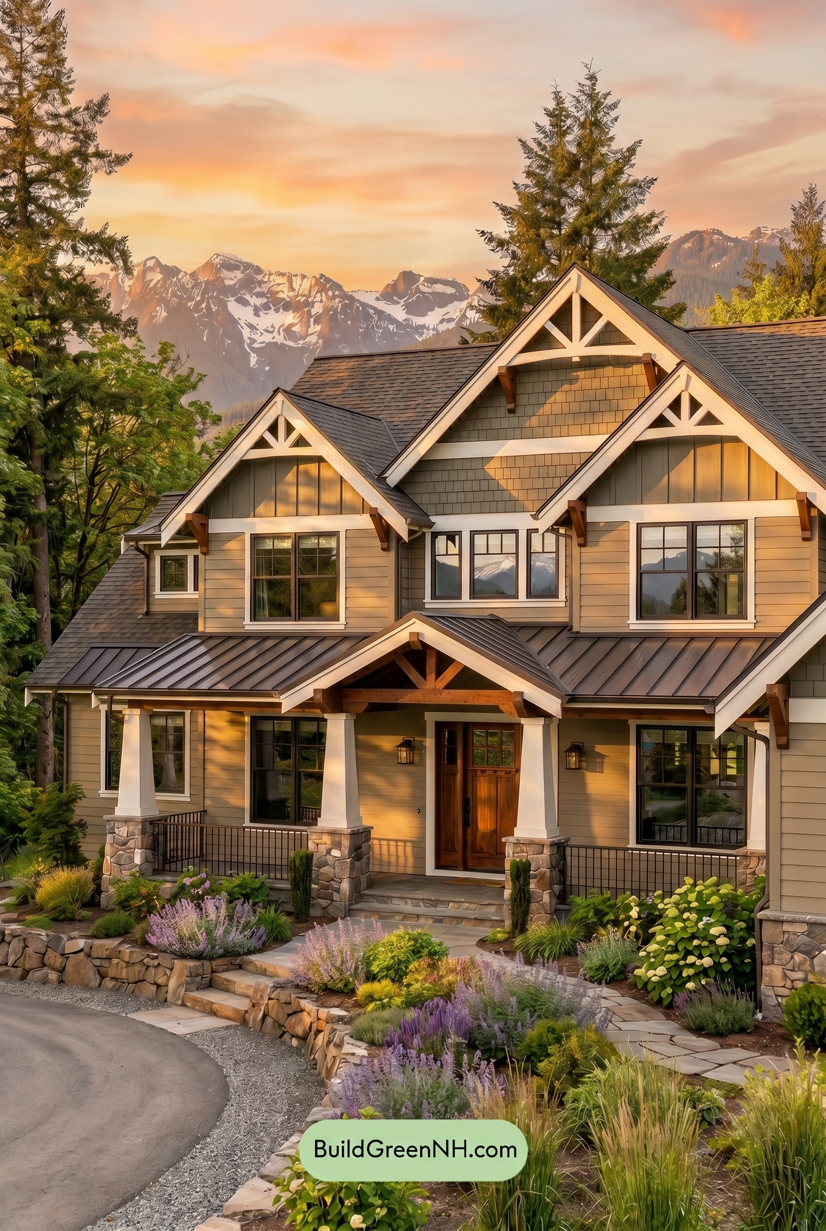 American Craftsman Green Exterior Color Schemes: Olive Porch Calm - Golden Hour