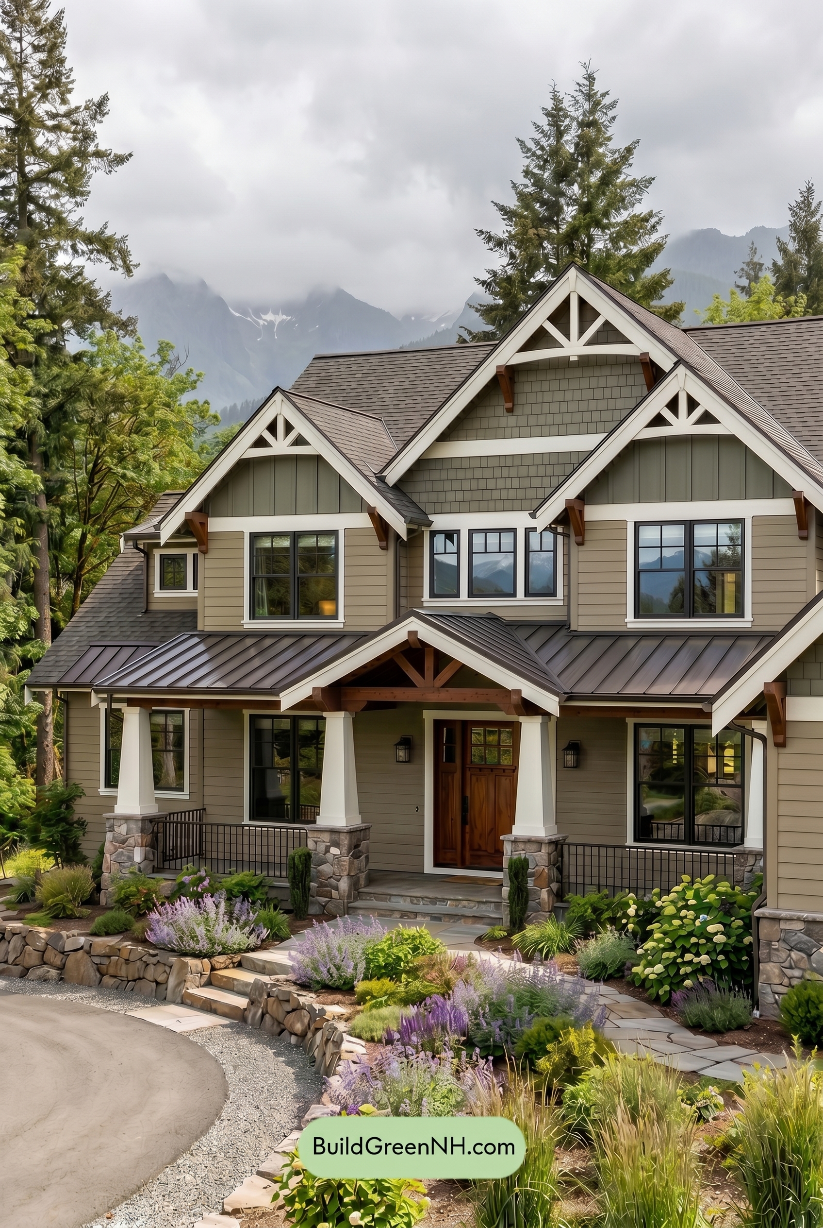 American Craftsman Green Exterior Color Schemes: Olive Porch Calm - Overcast