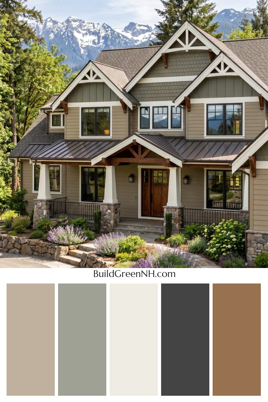 American Craftsman Green Exterior Color Schemes: Olive Porch Calm