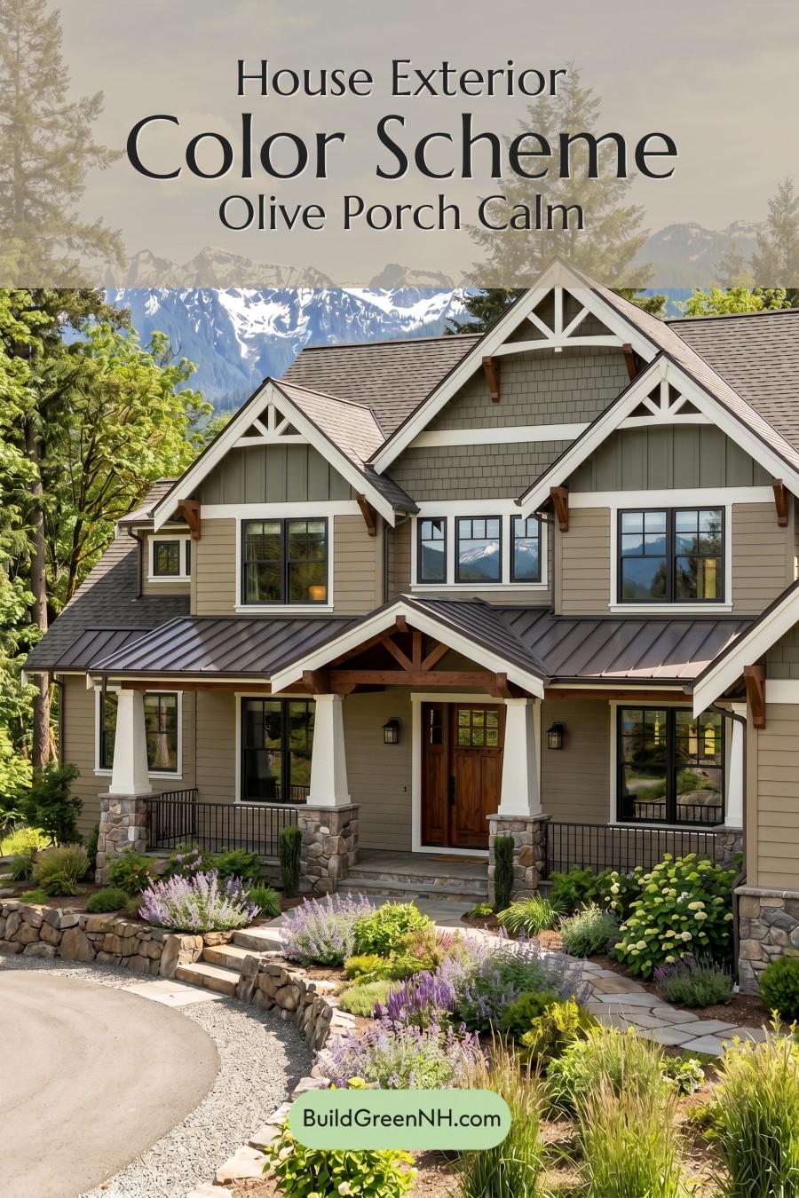 American Craftsman Green Exterior Color Schemes: Olive Porch Calm