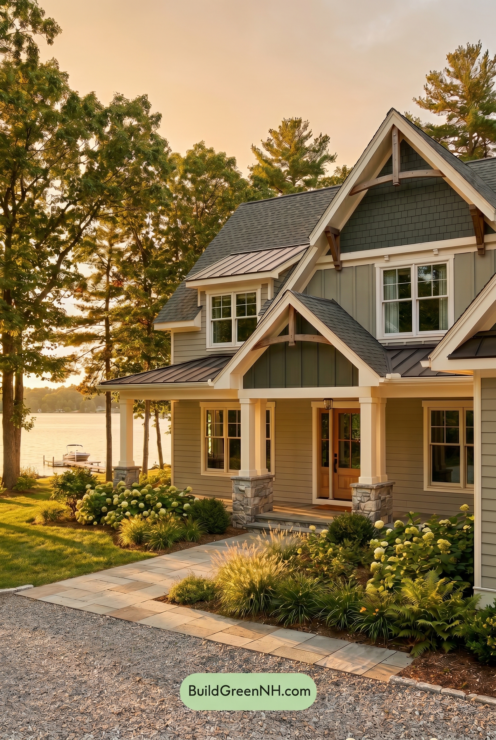 American Craftsman Green Exterior Color Schemes: Pale Green Grace - Golden Hour