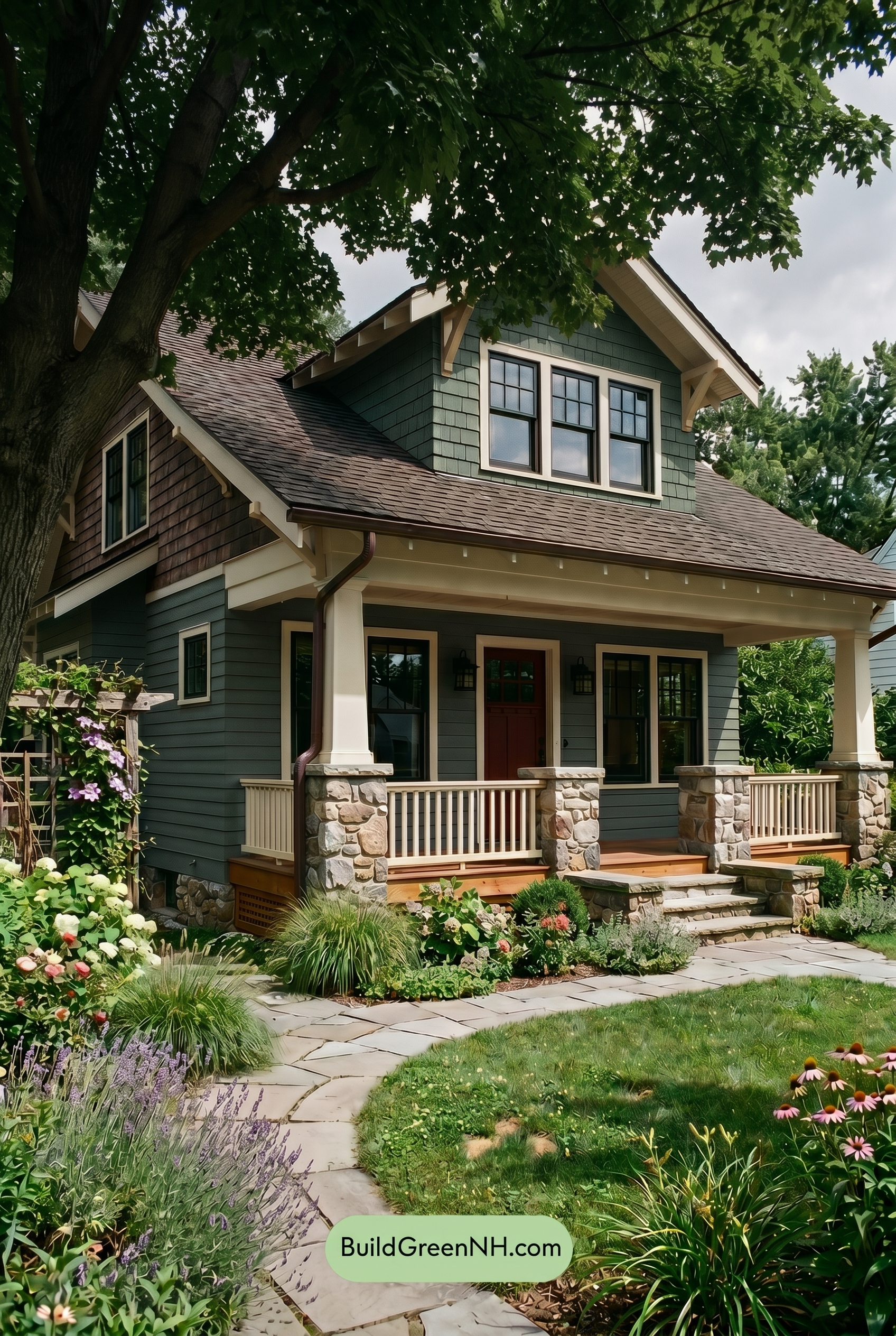 American Craftsman Green Exterior Color Schemes: Pine Brass Porch - Shade