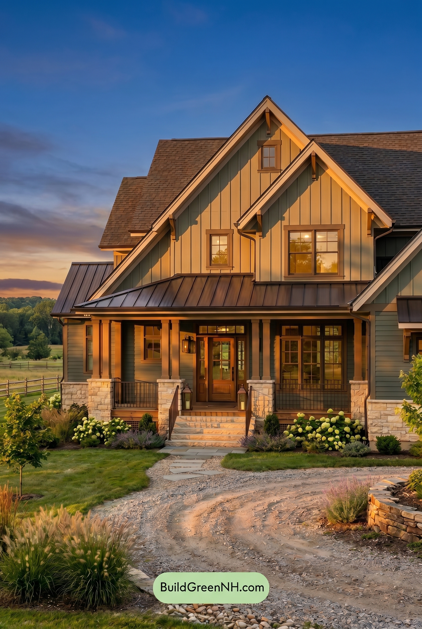 American Craftsman Green Exterior Color Schemes: Sage Bronze Haven - Golden Hour