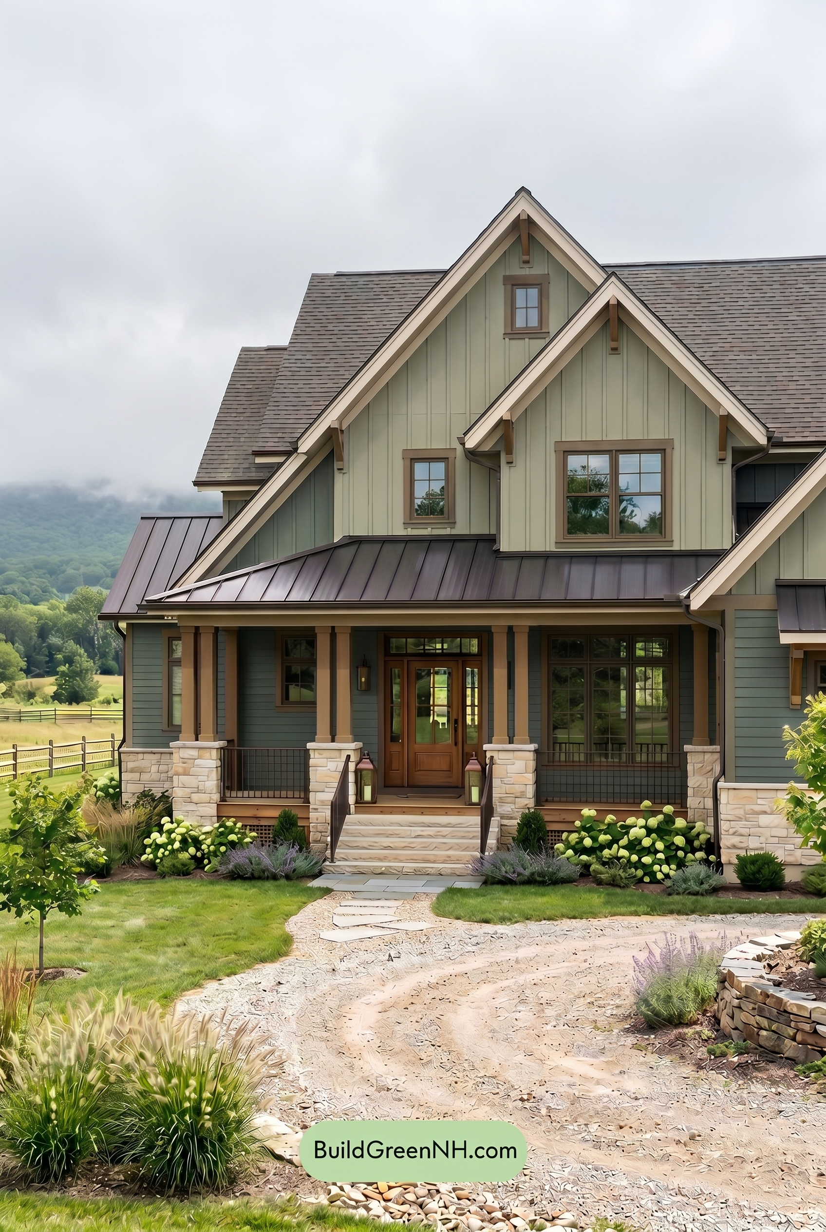 American Craftsman Green Exterior Color Schemes: Sage Bronze Haven - Overcast