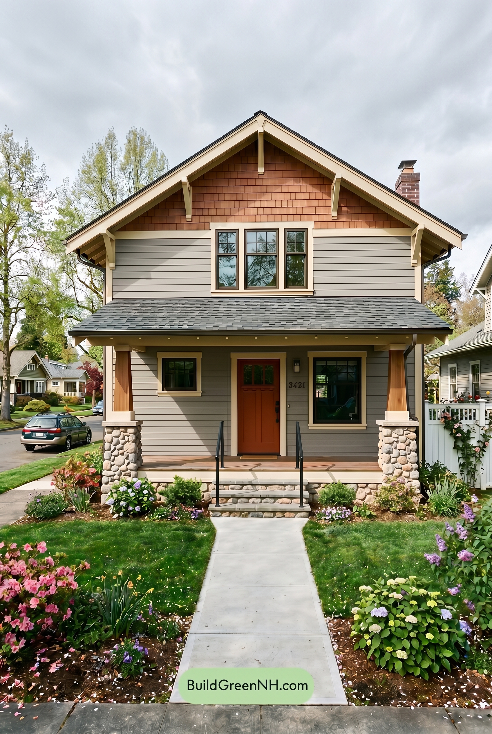American Craftsman Green Exterior Color Schemes: Sage Ember Glow - Overcast
