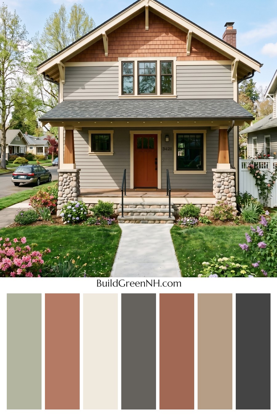 American Craftsman Green Exterior Color Schemes: Sage Ember Glow