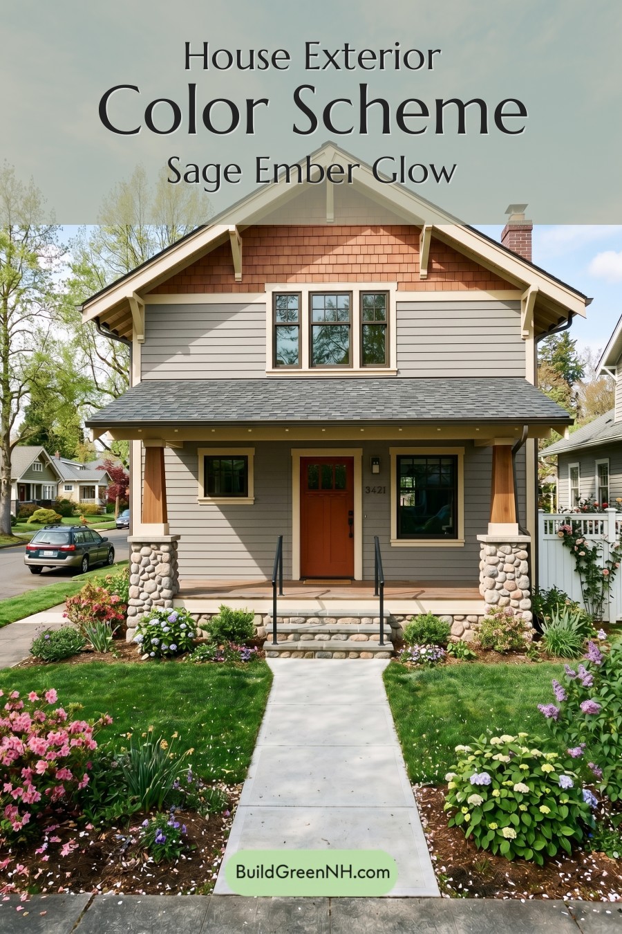 American Craftsman Green Exterior Color Schemes: Sage Ember Glow