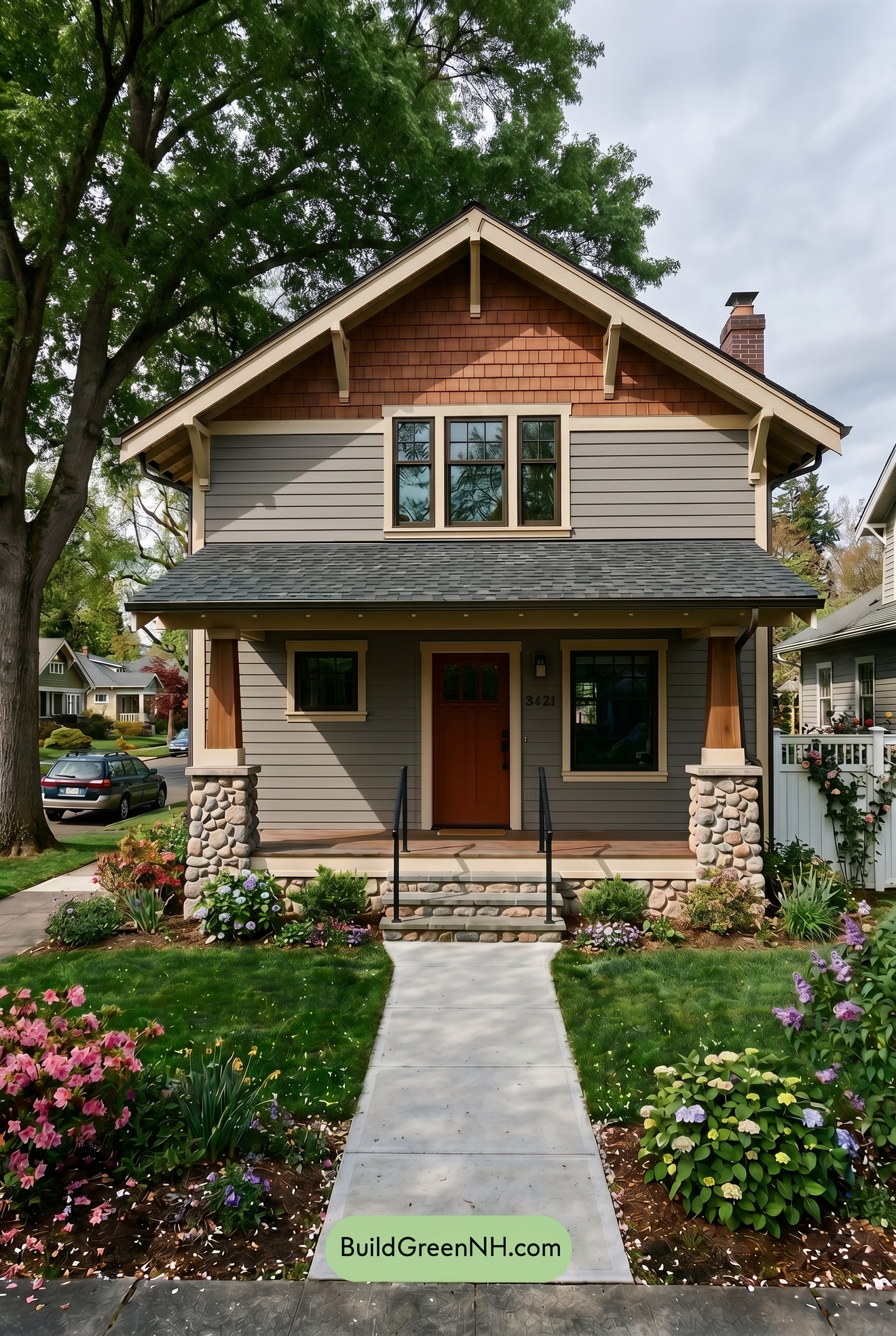 American Craftsman Green Exterior Color Schemes: Sage Ember Glow - Shade