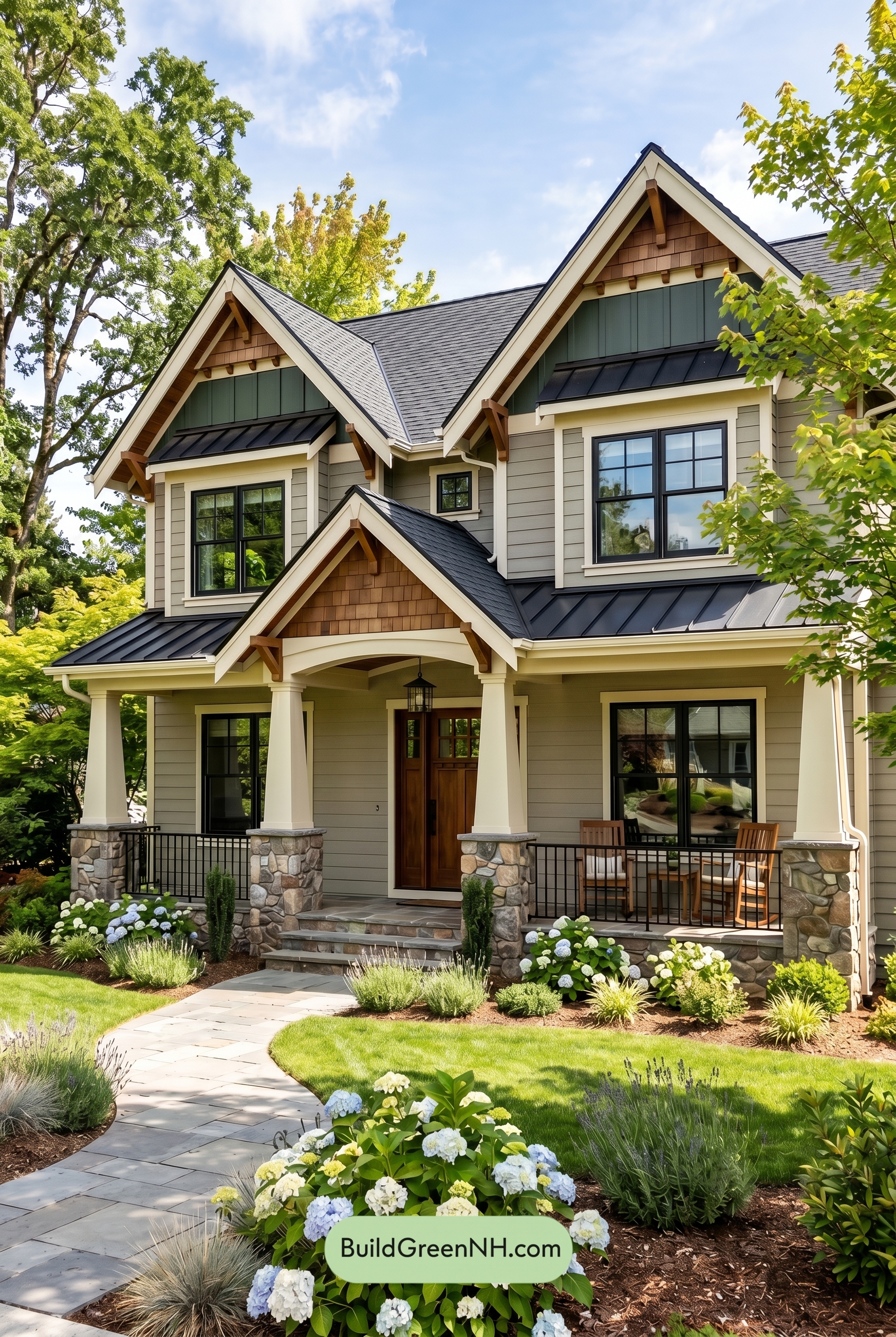 American Craftsman Green Exterior Color Schemes: Sage Ivory Hearth